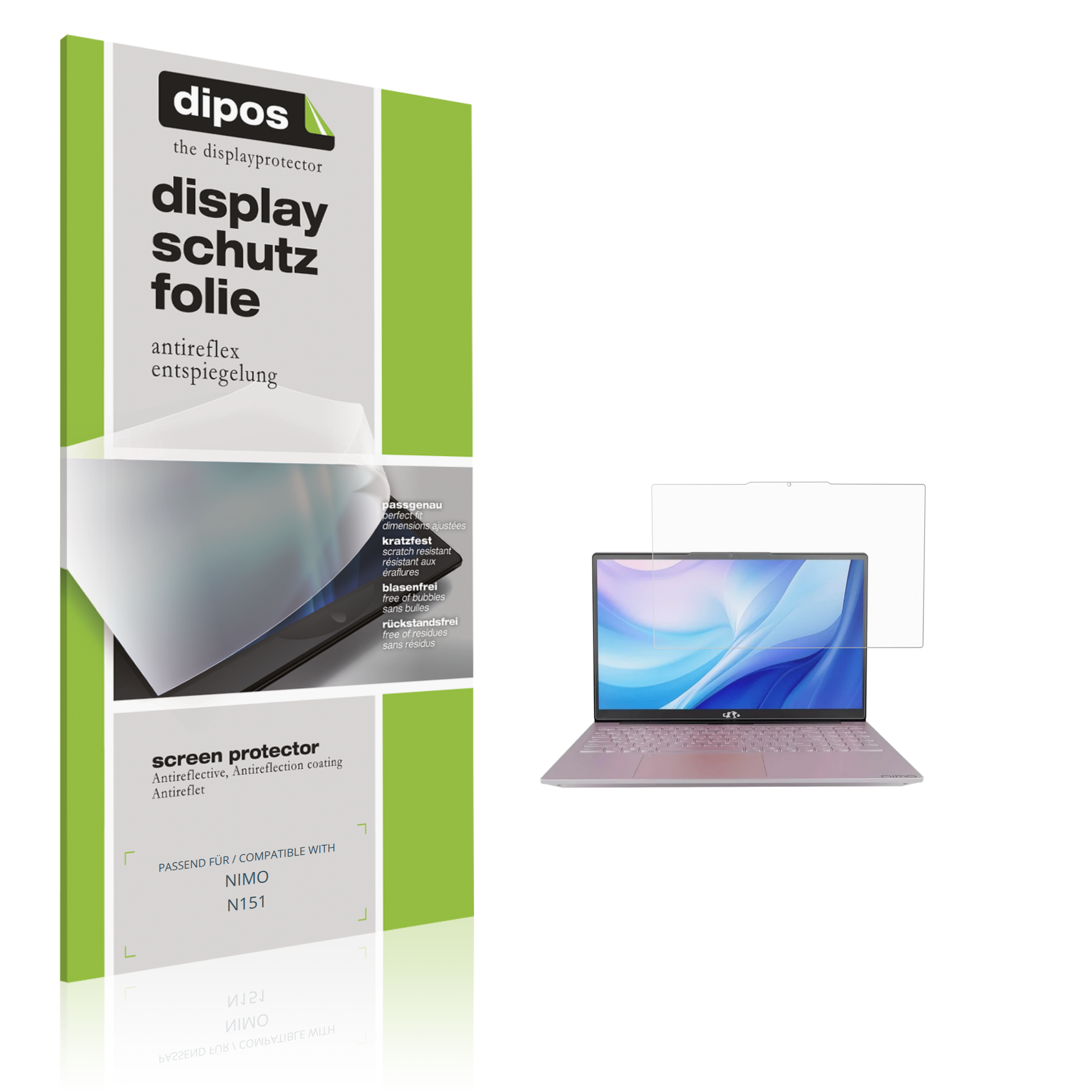 Matte Displayschutzfolie von dipos passend für NIMO N151, präziser Zuschnitt und blasenfrei montiert