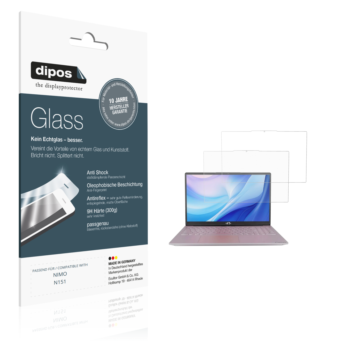 Matte Displayschutzfolie von dipos passend für NIMO N151, 9H kratzfest und blasenfrei montiert