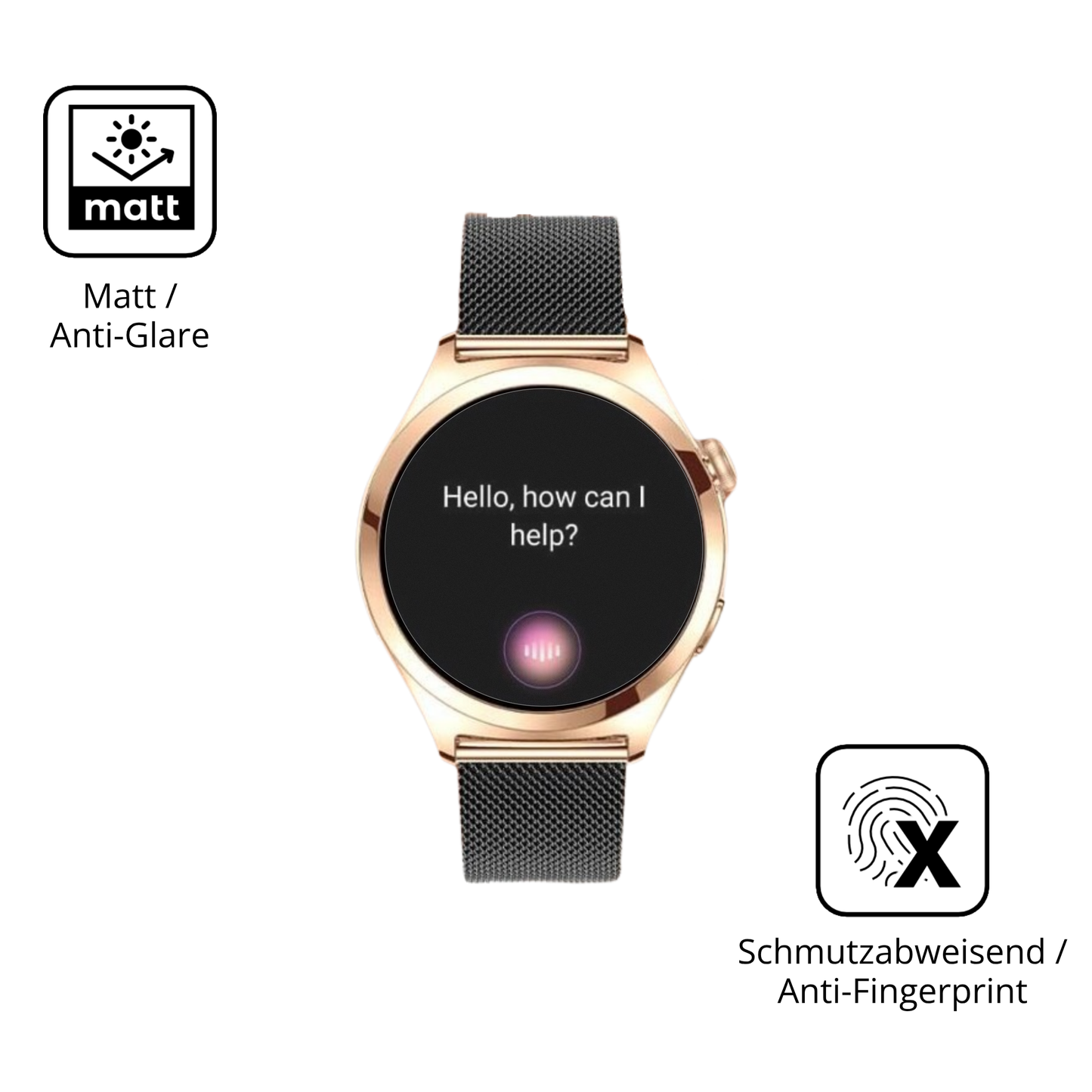 Dünne und entspiegelnde Folie passend zugeschnitten für Niolina Smartwatch 1.27 Zoll