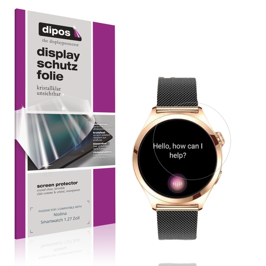 Klare Displayschutzfolie von dipos passend für Niolina Smartwatch 1.27 Zoll, präziser Zuschnitt und blasenfrei montiert