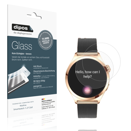 Matte Displayschutzfolie von dipos passend für Niolina Smartwatch 1.27 Zoll, 9H kratzfest und blasenfrei montiert