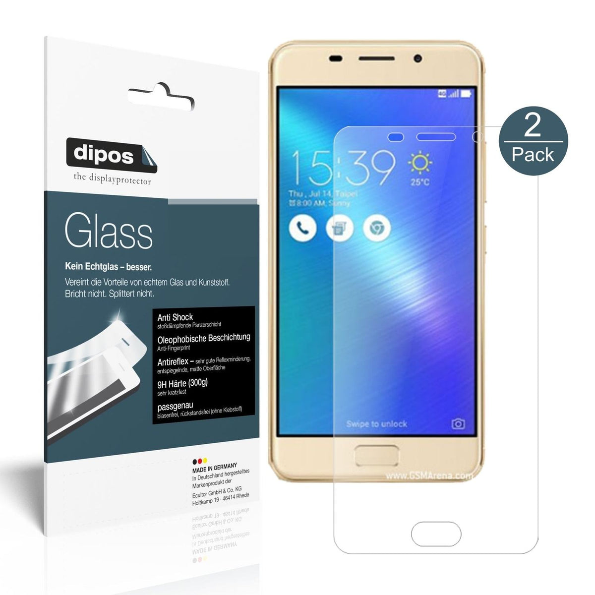 2x 9H Schutzfolie matt für Asus Zenfone 3S Max Panzerfolie