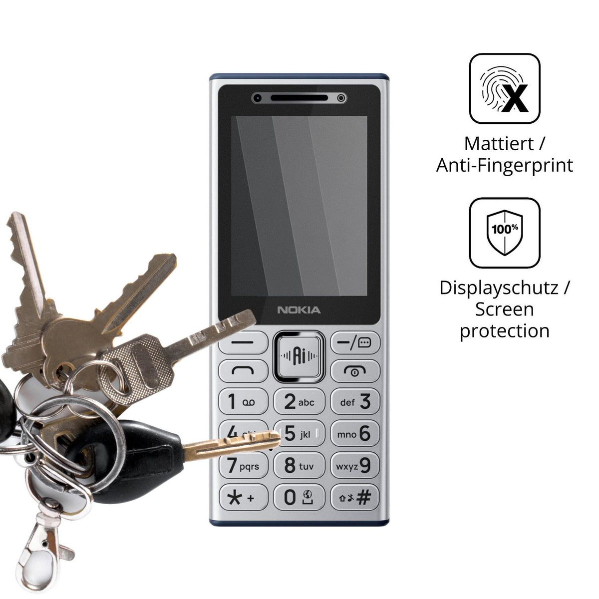 dipos Displayschutz für Nokia 210 4G, mattierte Oberfläche, Blickschutzfilter und perfekter Passform