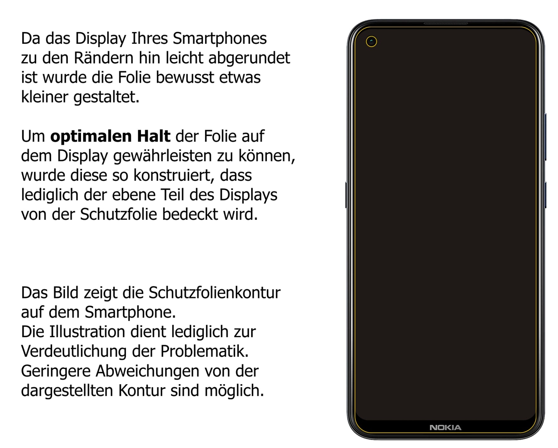 dipos Displayschutz für Nokia 46117, transparente Oberfläche, perfekte Passform auch für die Rundungen