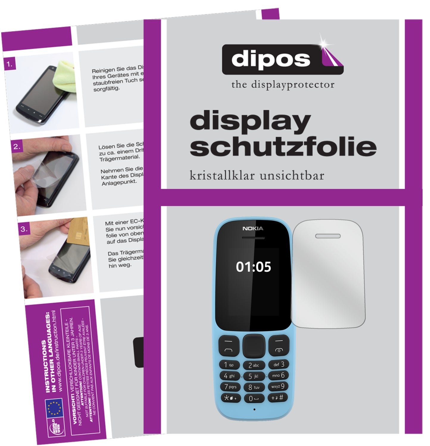 Kristallklare, dünne Schutzfolie: Kratzfest & passgenau für Nokia-105 (2019)