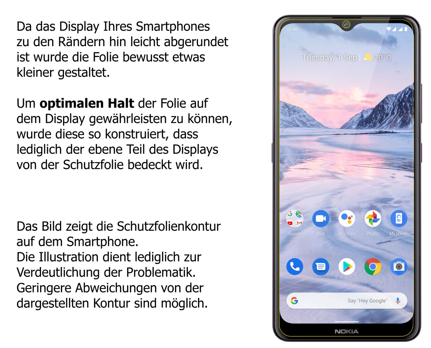 dipos Displayschutz für Nokia 46114, transparente Oberfläche, perfekte Passform auch für die Rundungen
