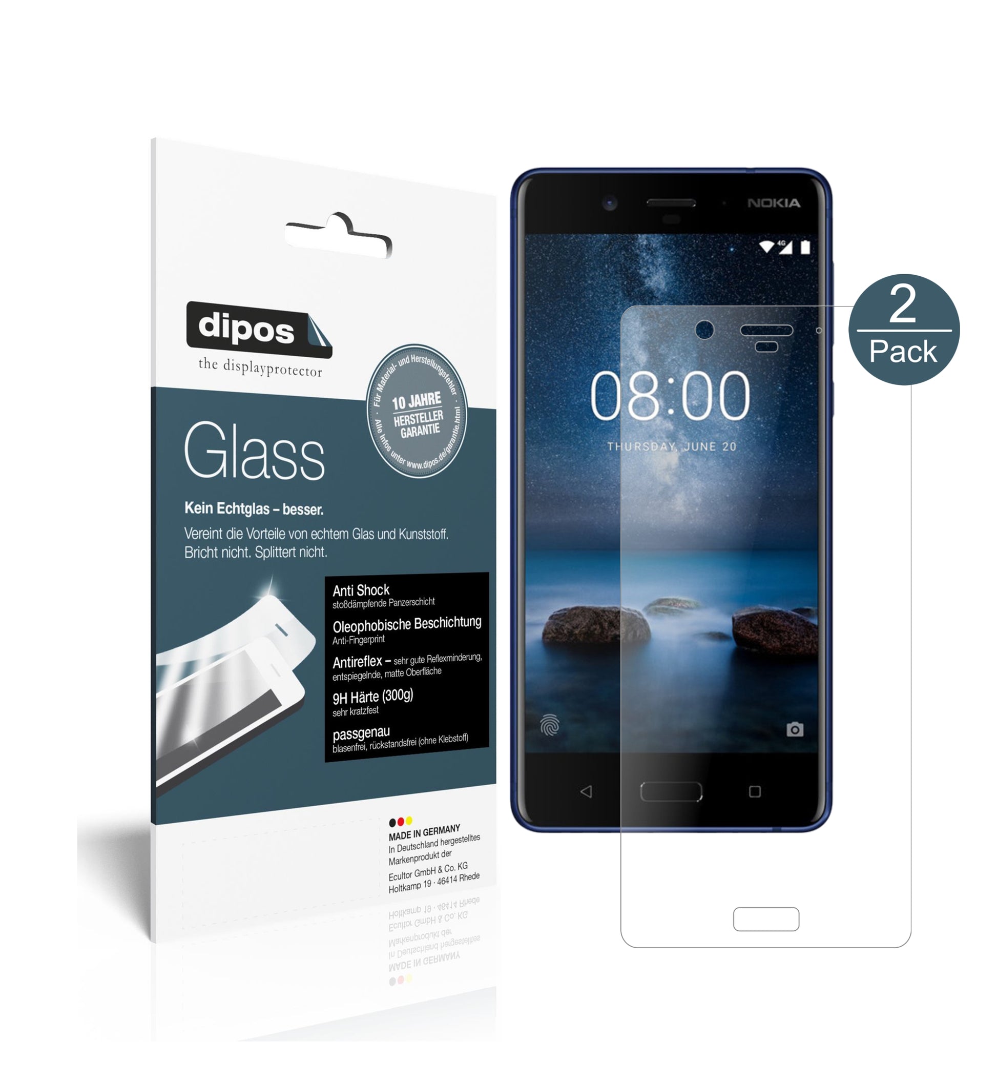Mattes Panzerglas: Schutz vor Brüchen, Fingerabdrücken und Bildschirmblendung für Nokia-8