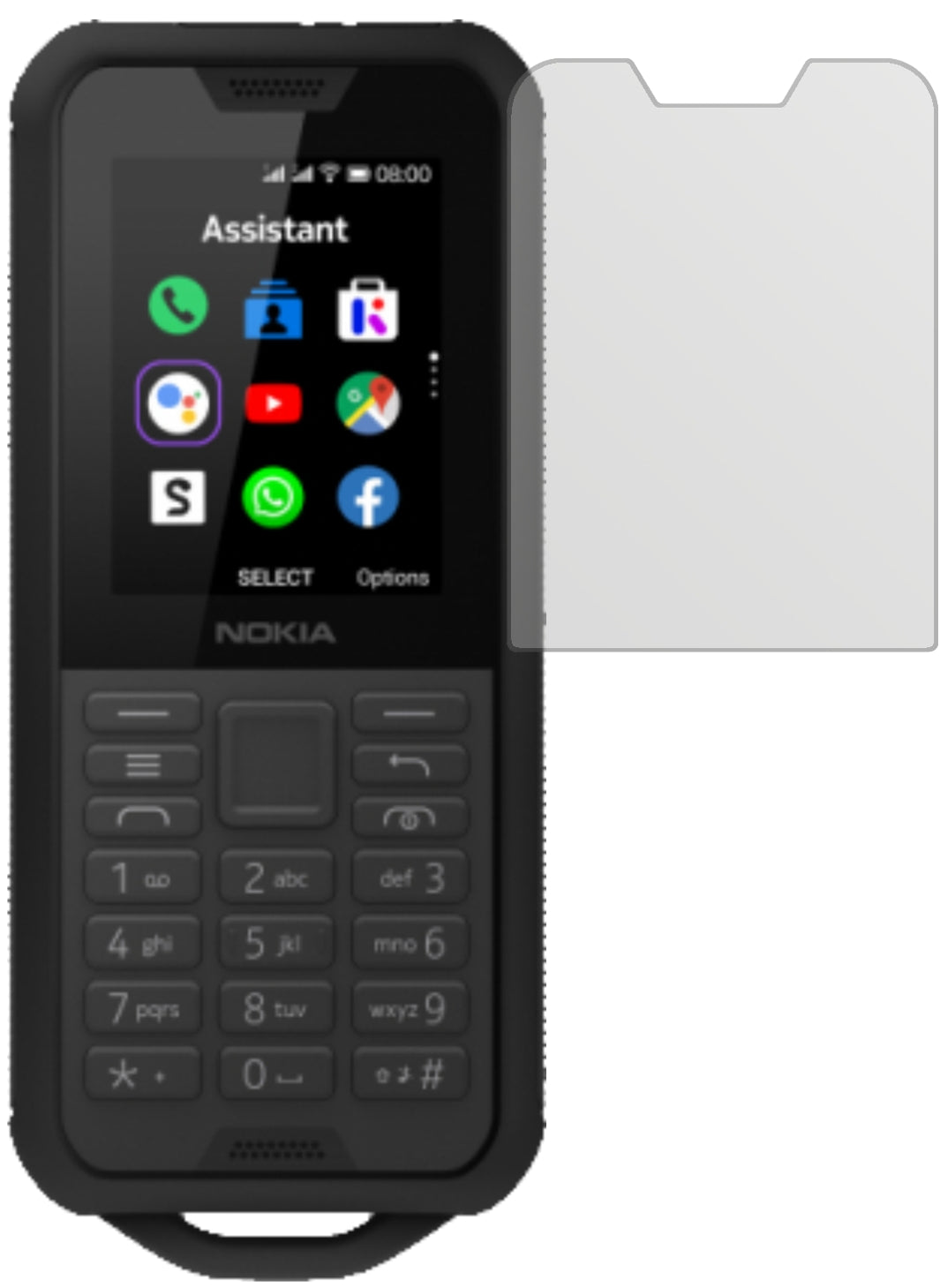 Nokia800 Tough mit aufgebrachter dipos Displayschutzfolie, die lästige Fingerabdrücke minimiert