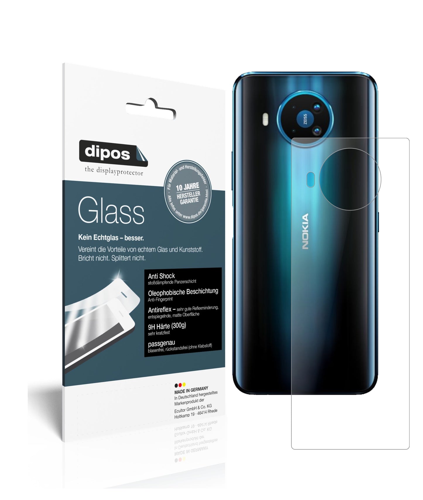 Matte Displayschutzfolie von dipos passend für Nokia 8.3 Rückseite, 9H kratzfest und blasenfrei montiert