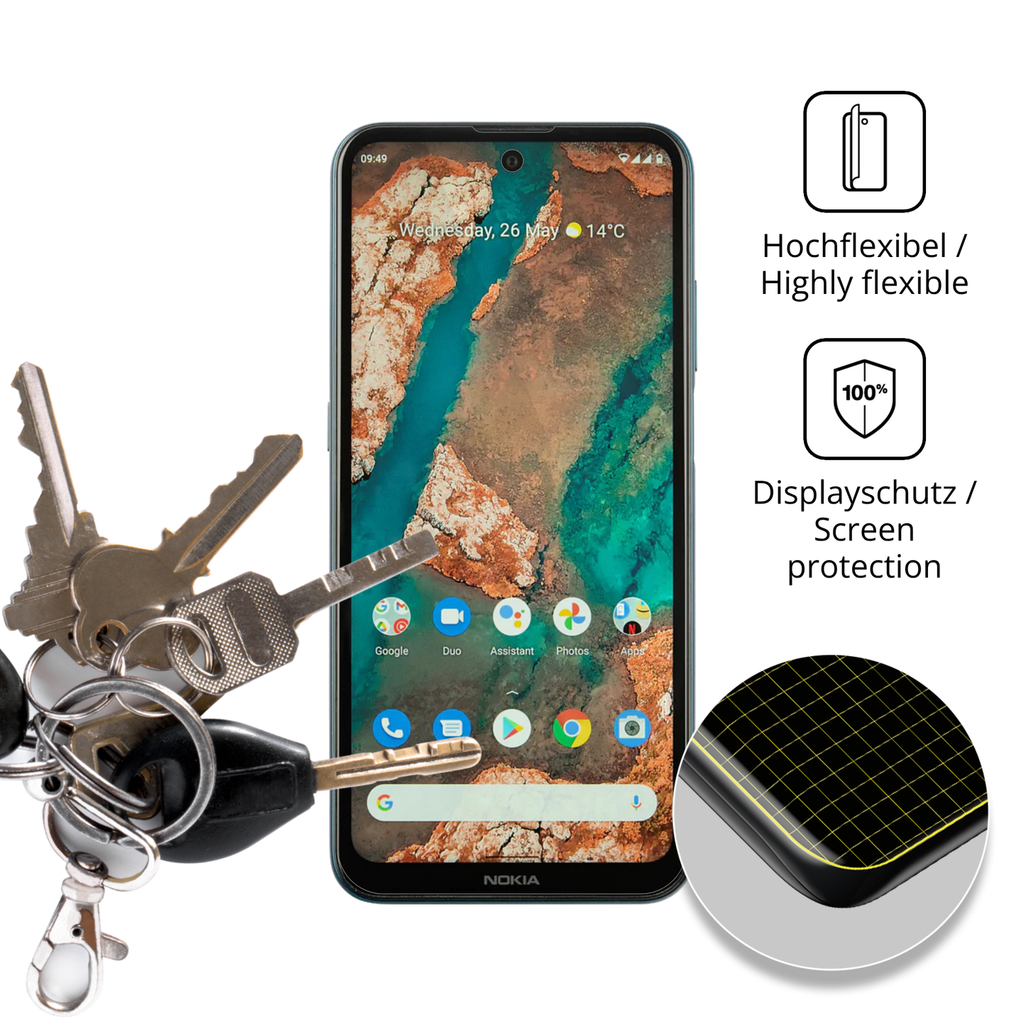 2x 3D Full Cover Schutzfolie für Nokia X20