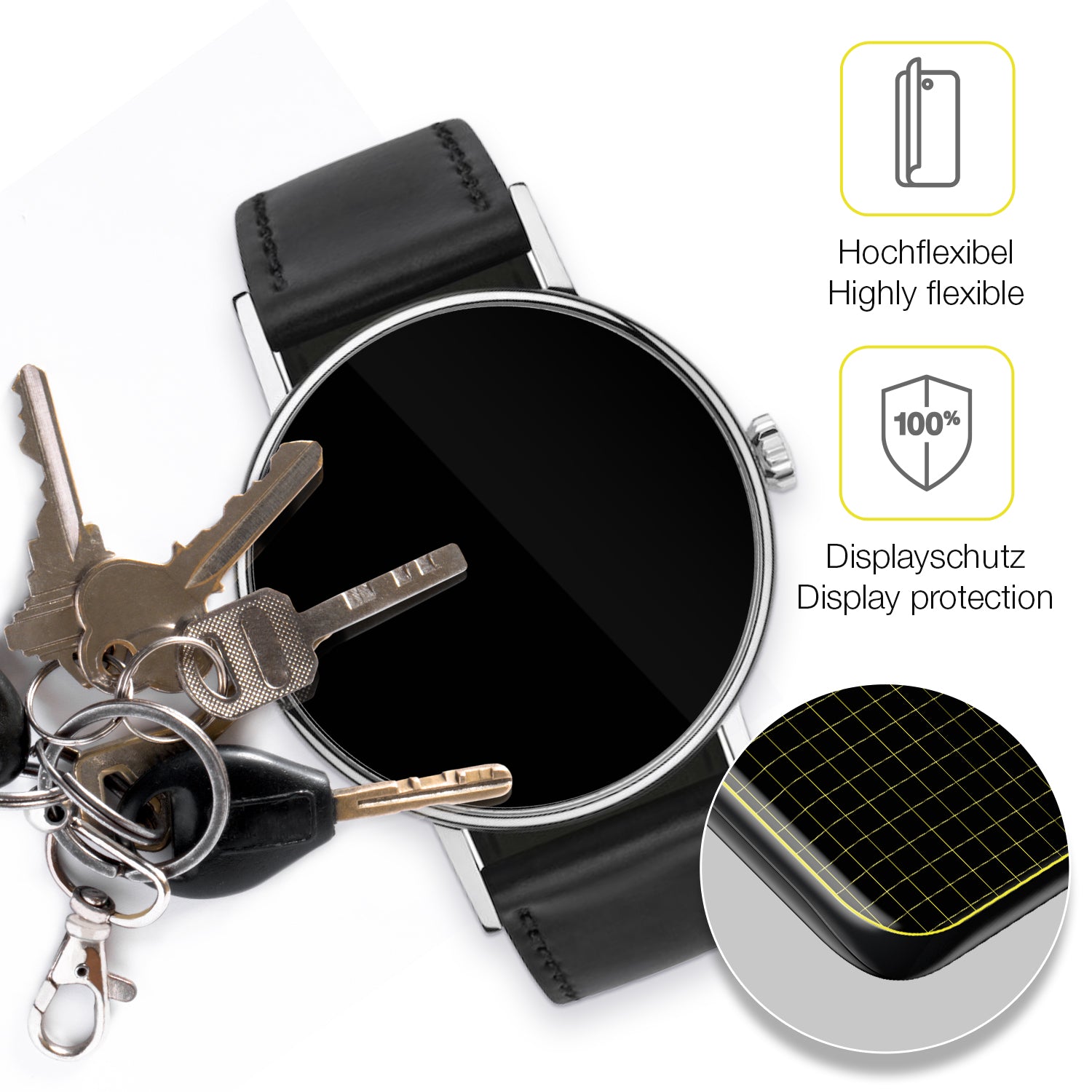 dipos Displayschutz für NOMOS Glashütte Ludwig, transparente Oberfläche, geringe Dicke und perfekte Passform