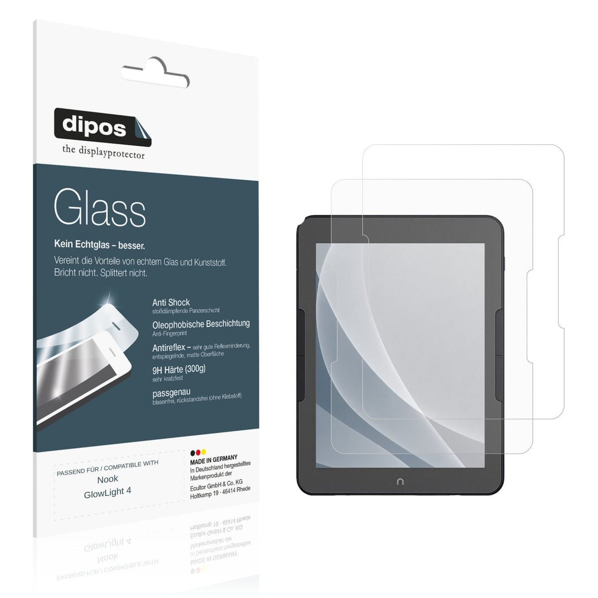 Matte Displayschutzfolie von dipos passend für Nook GlowLight 4, 9H kratzfest und blasenfrei montiert