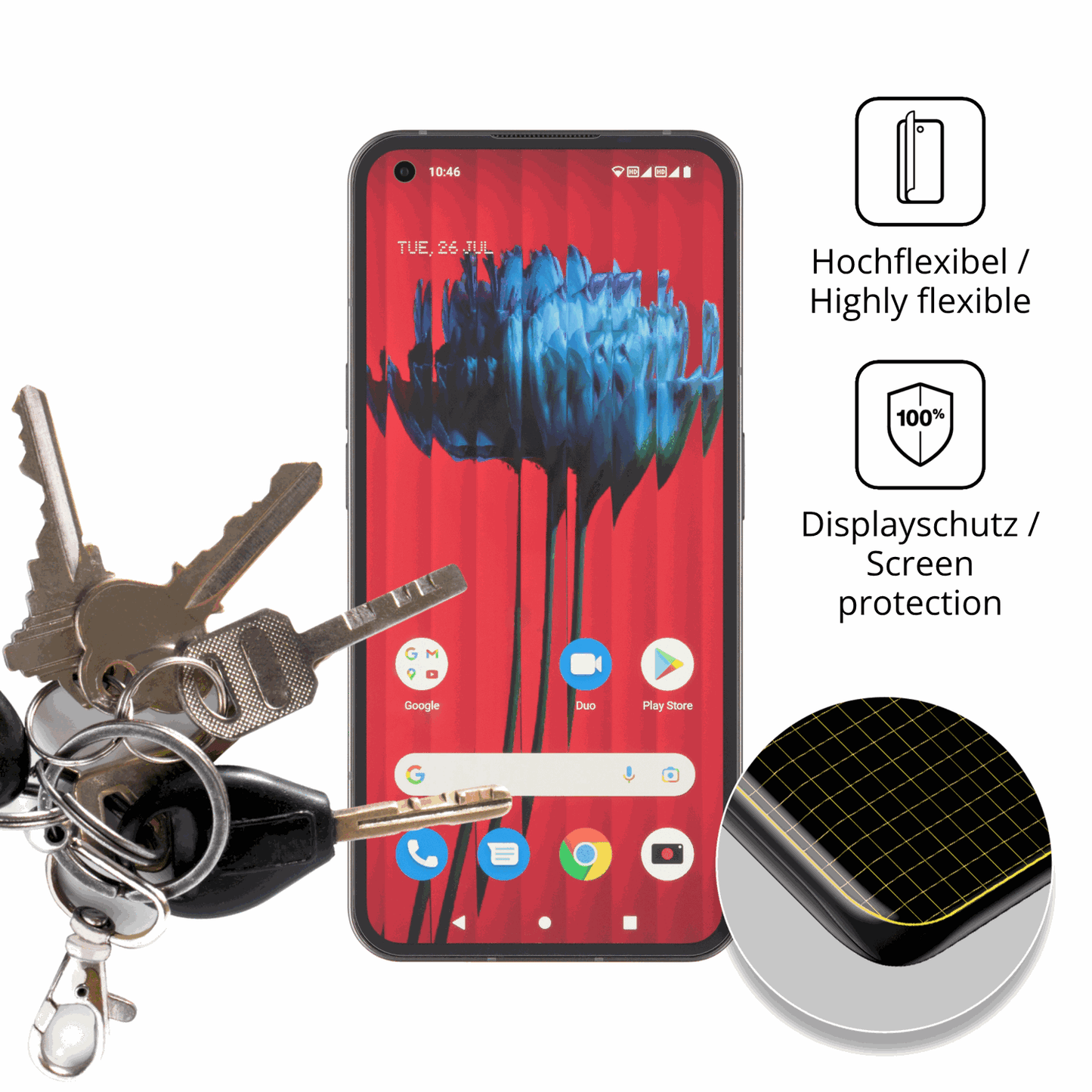 dipos Displayschutz für Nothing Phone 1, transparente Oberfläche, perfekte Passform auch für die Rundungen