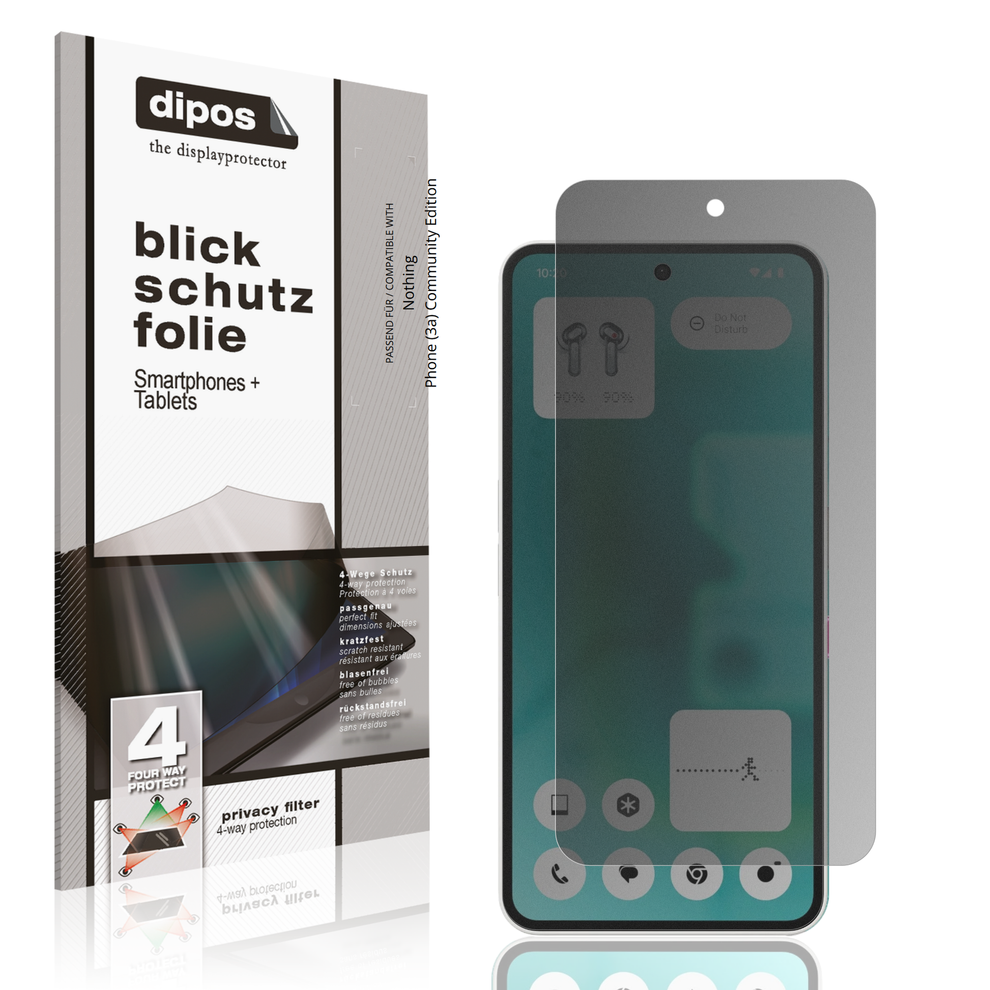 Blickschutzfolie von dipos passend für Nothing Phone (3a) Community Edition, präziser Zuschnitt und blasenfrei montiert