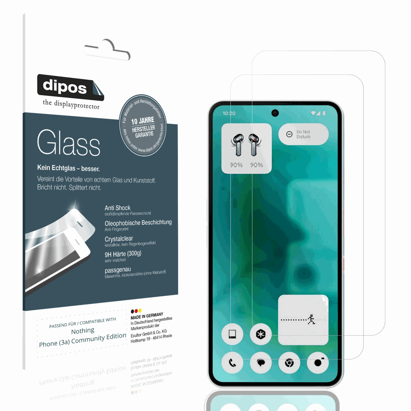 Klare Displayschutzfolie von dipos passend für Nothing Phone (3a) Community Edition, 9H kratzfest und blasenfrei montiert