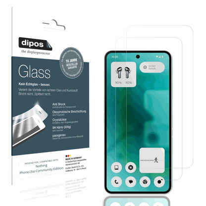 Klare Displayschutzfolie von dipos passend für Nothing Phone (3a) Community Edition, 9H kratzfest und blasenfrei montiert