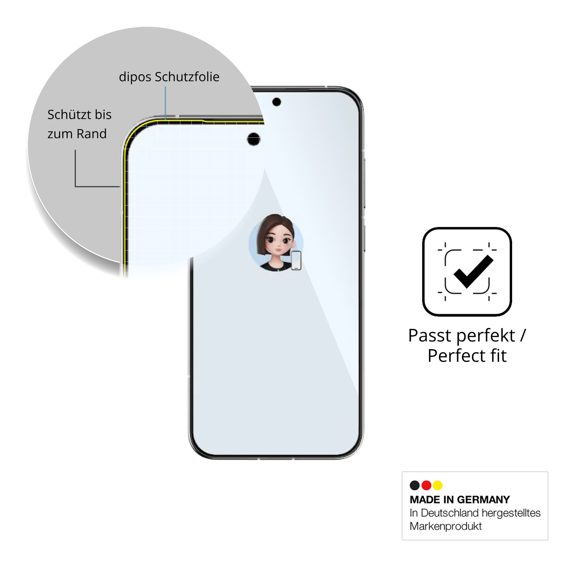 Schutzfolie mit optimaler Passform, zur Verwendung mit Hüllen geeignet