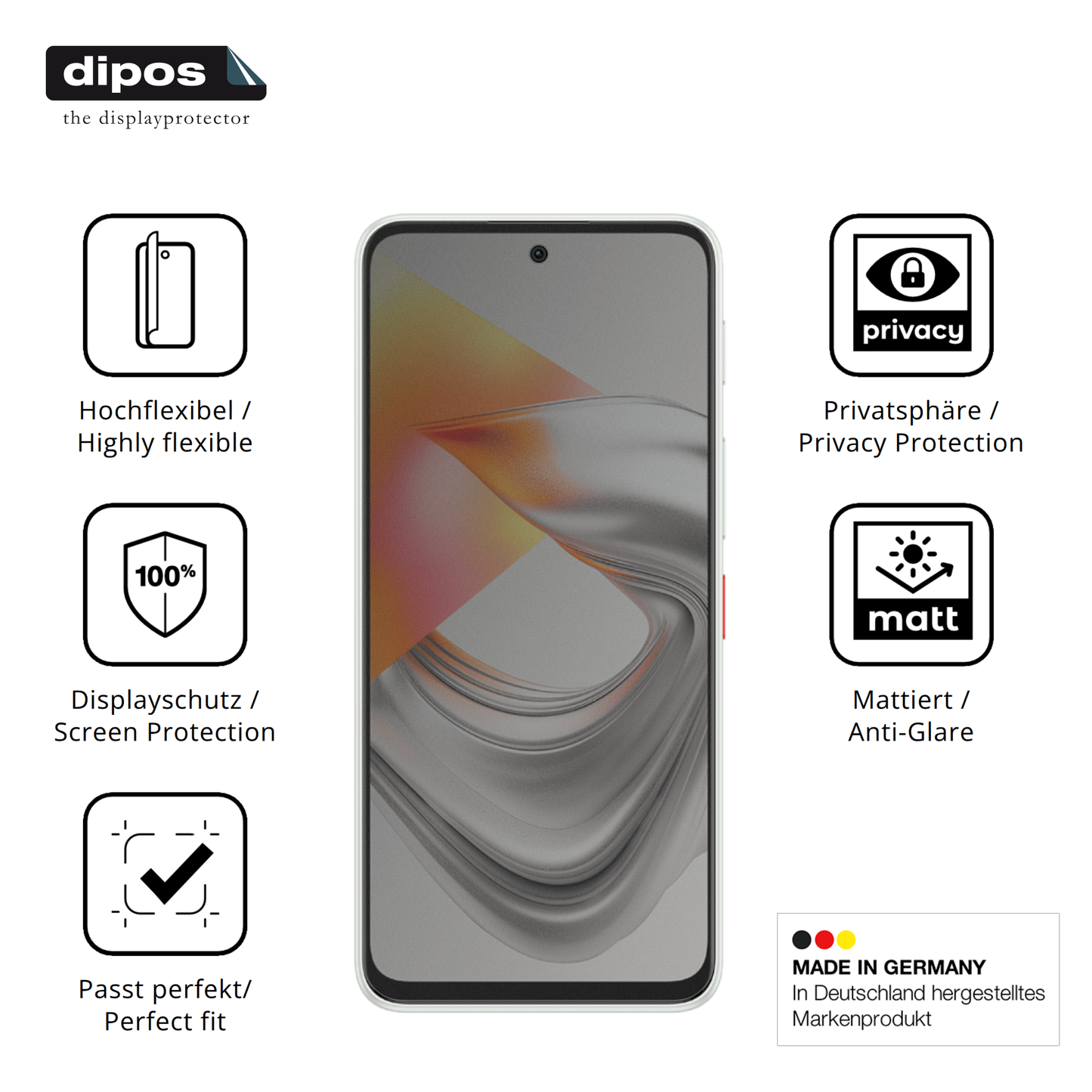 Flexible TPU-Folie passend zugeschnitten für Nubia S2R, mit Privatsphäre-Schutz durch Sichtschutz-Folie