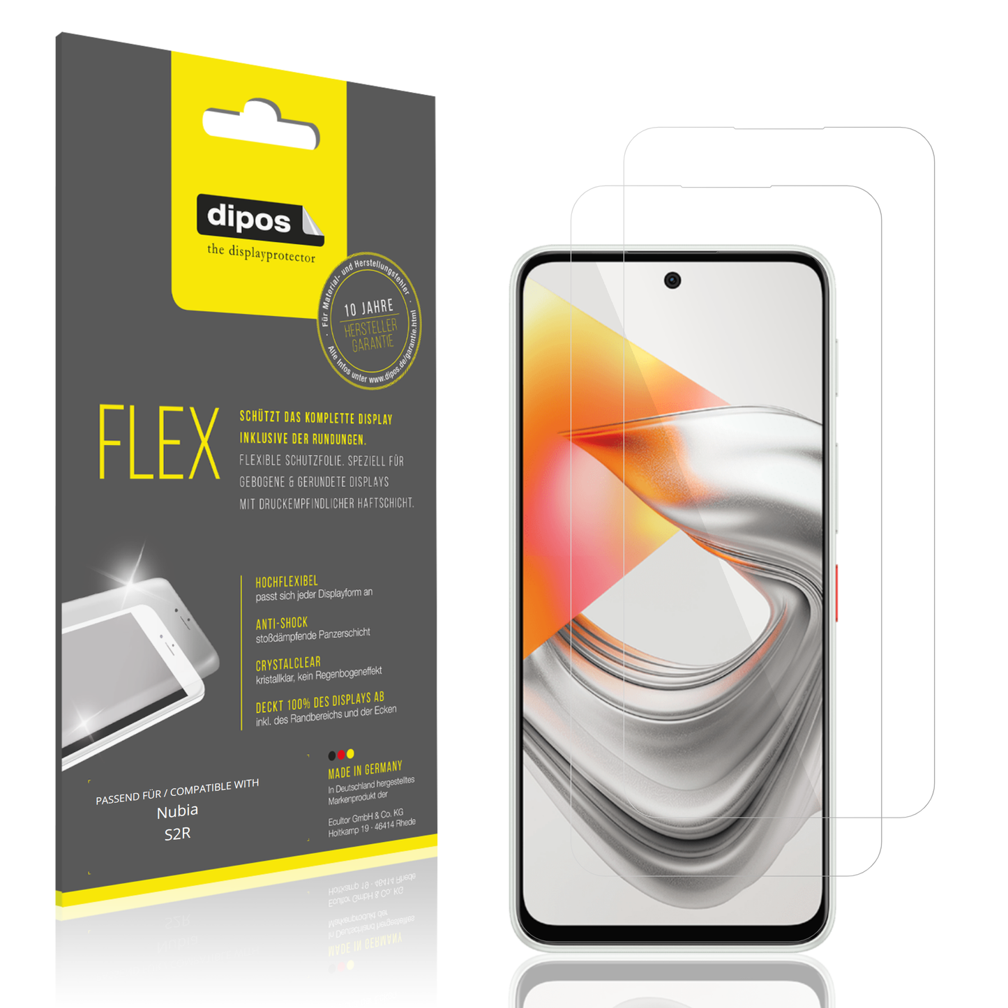 Klare Displayschutzfolie von dipos passend für Nubia S2R, 100% Displayabdeckung und blasenfreie Montage