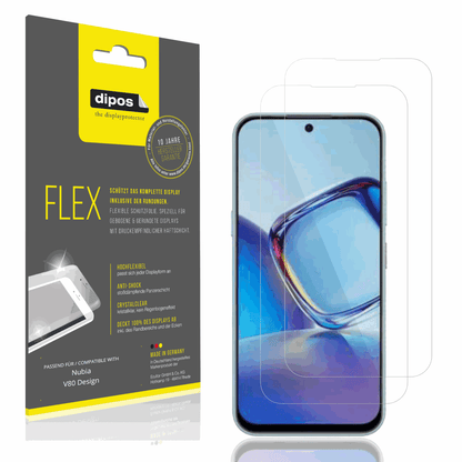 Klare Displayschutzfolie von dipos passend für nubiav80 design, 100% Displayabdeckung und blasenfreie Montage