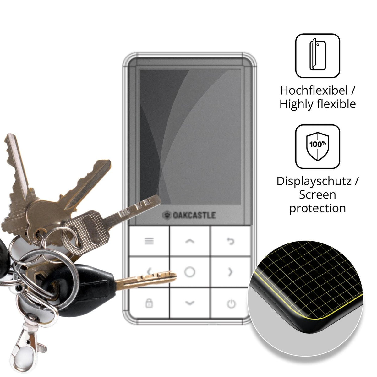 dipos Displayschutz für Oakcastle MP300, mit Blickschutzfilter und perfekter Passform auch für die Rundungen