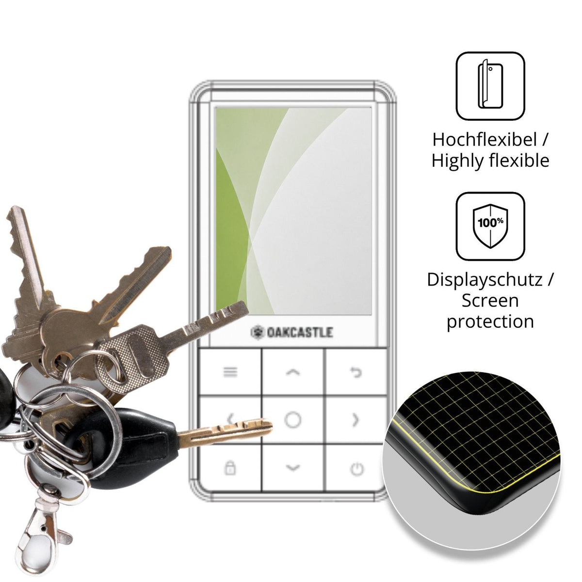 dipos Displayschutz für Oakcastle MP300, transparente Oberfläche, perfekte Passform auch für die Rundungen