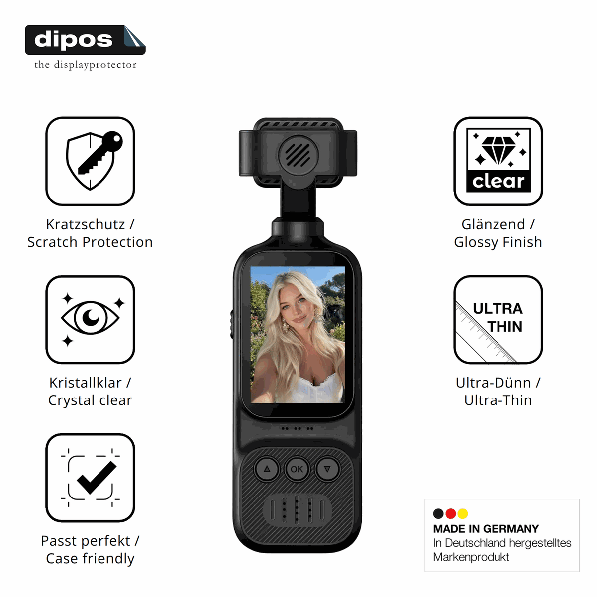 4x Schutzfolie klar für OBEST 50070 2K Action-Cam Display-Schutzfolie
