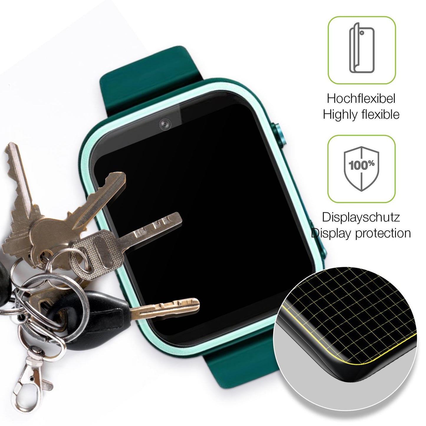 dipos Displayschutz für Okyuk T45 Smartwatch Kinder, transparente Oberfläche, perfekte Passform auch für die Rundungen