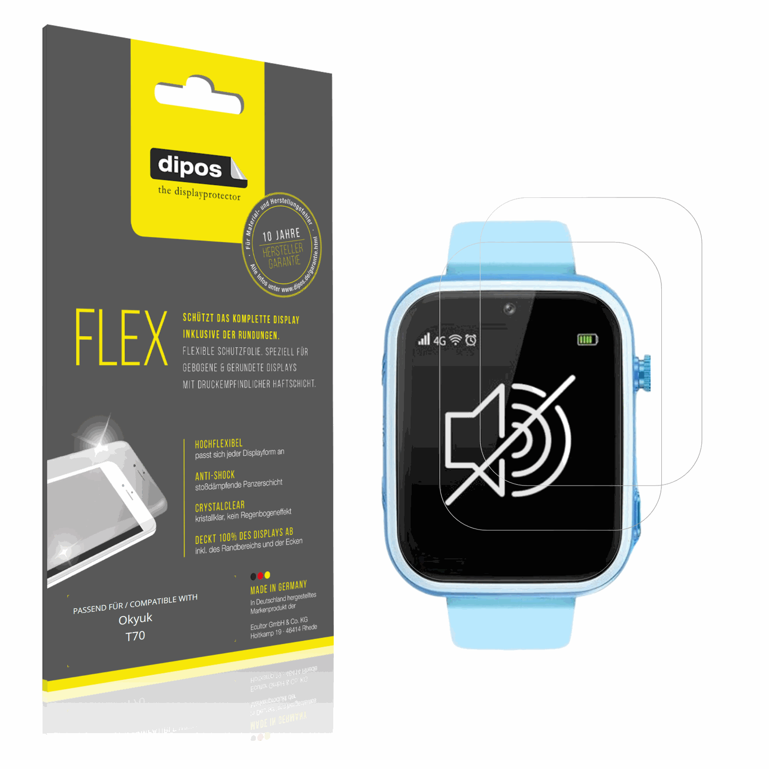 Klare Displayschutzfolie von dipos passend für Okyuk T70, 100% Displayabdeckung und blasenfreie Montage