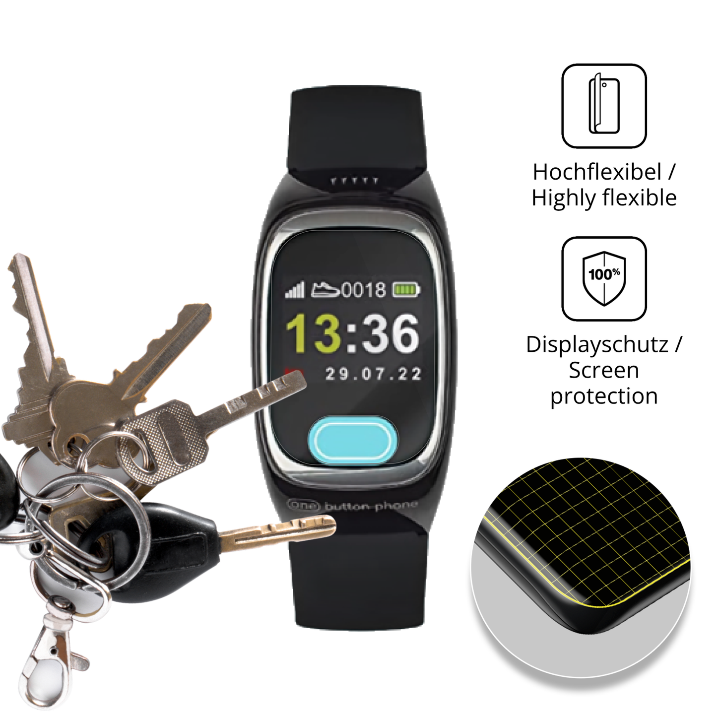 2x 3D Full Cover Schutzfolie für One Button Phone Model 2022