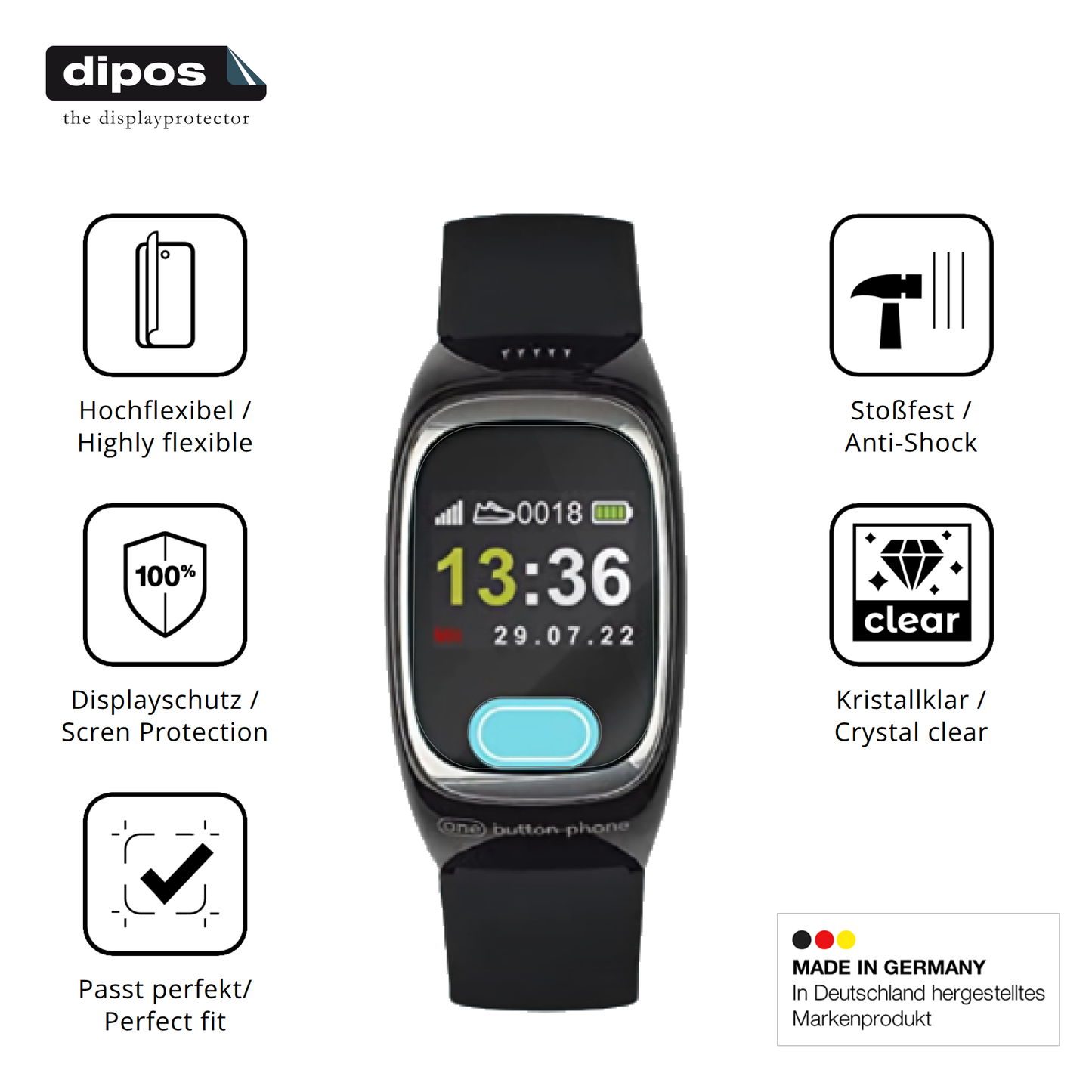 2x 3D Full Cover Schutzfolie für One Button Phone Model 2022