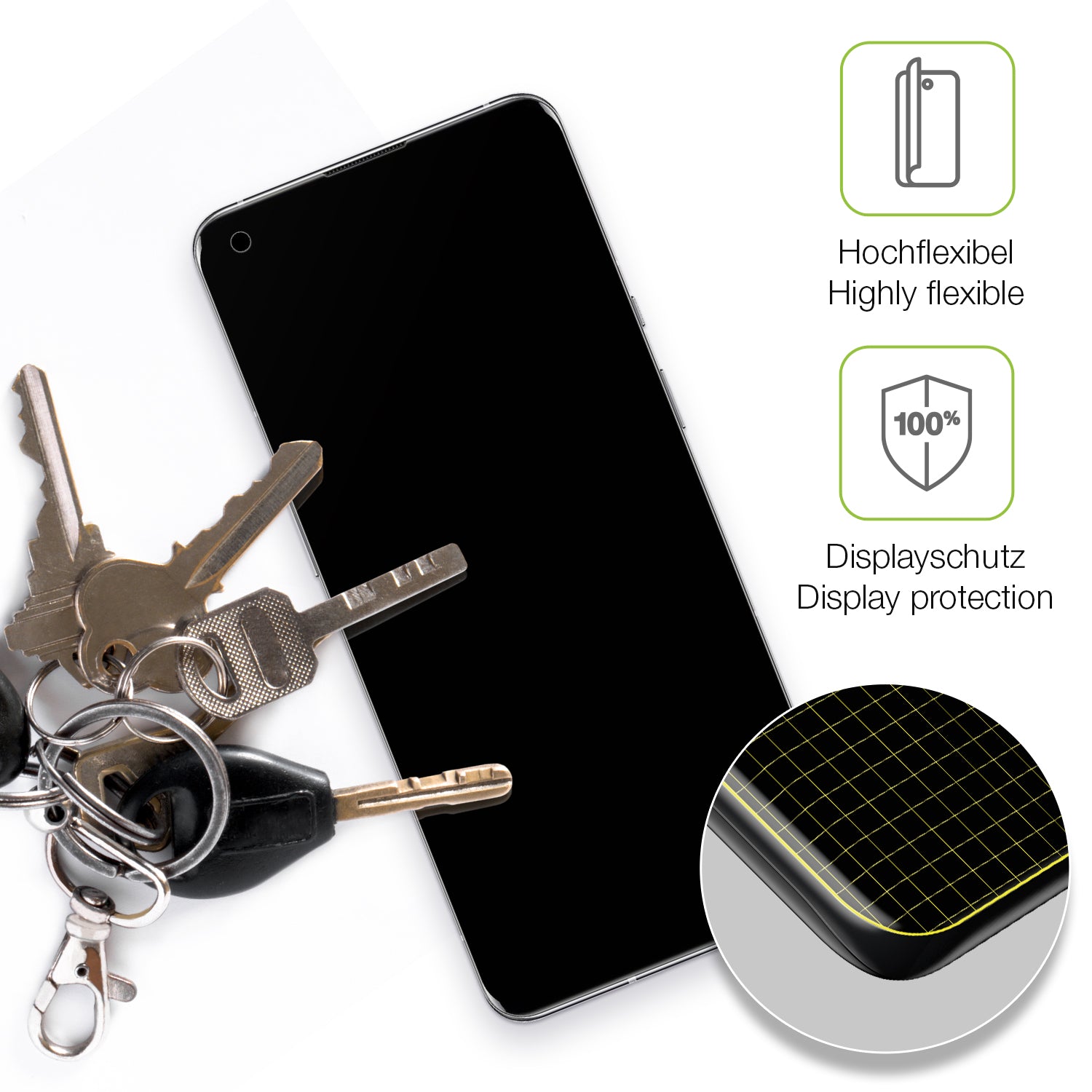 dipos Displayschutz für OnePlus 9 Pro, transparente Oberfläche, perfekte Passform auch für die Rundungen