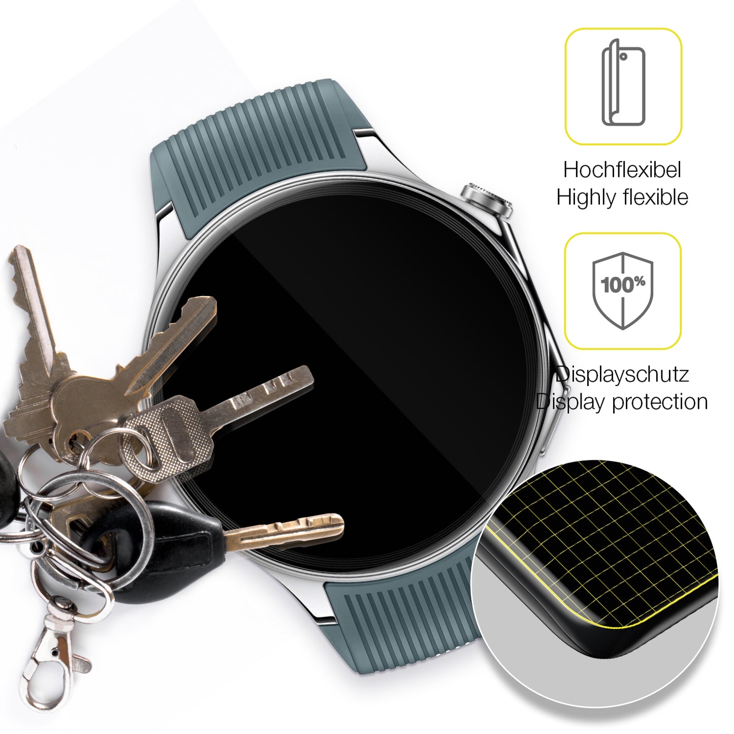 dipos Displayschutz für OnePlus Watch 2, transparente Oberfläche, geringe Dicke und perfekte Passform
