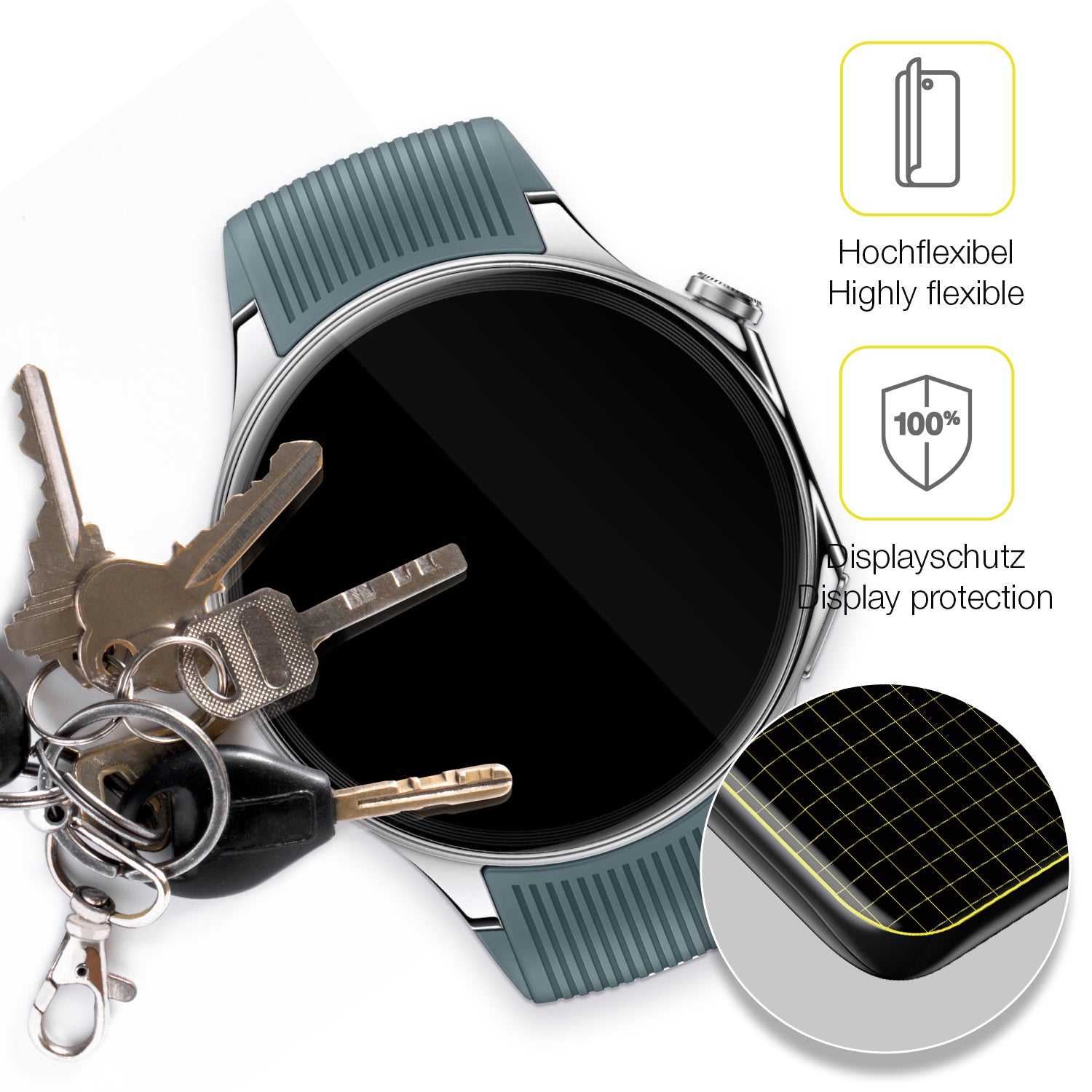 dipos Displayschutz für OnePlus Watch 2, transparente Oberfläche, geringe Dicke und perfekte Passform