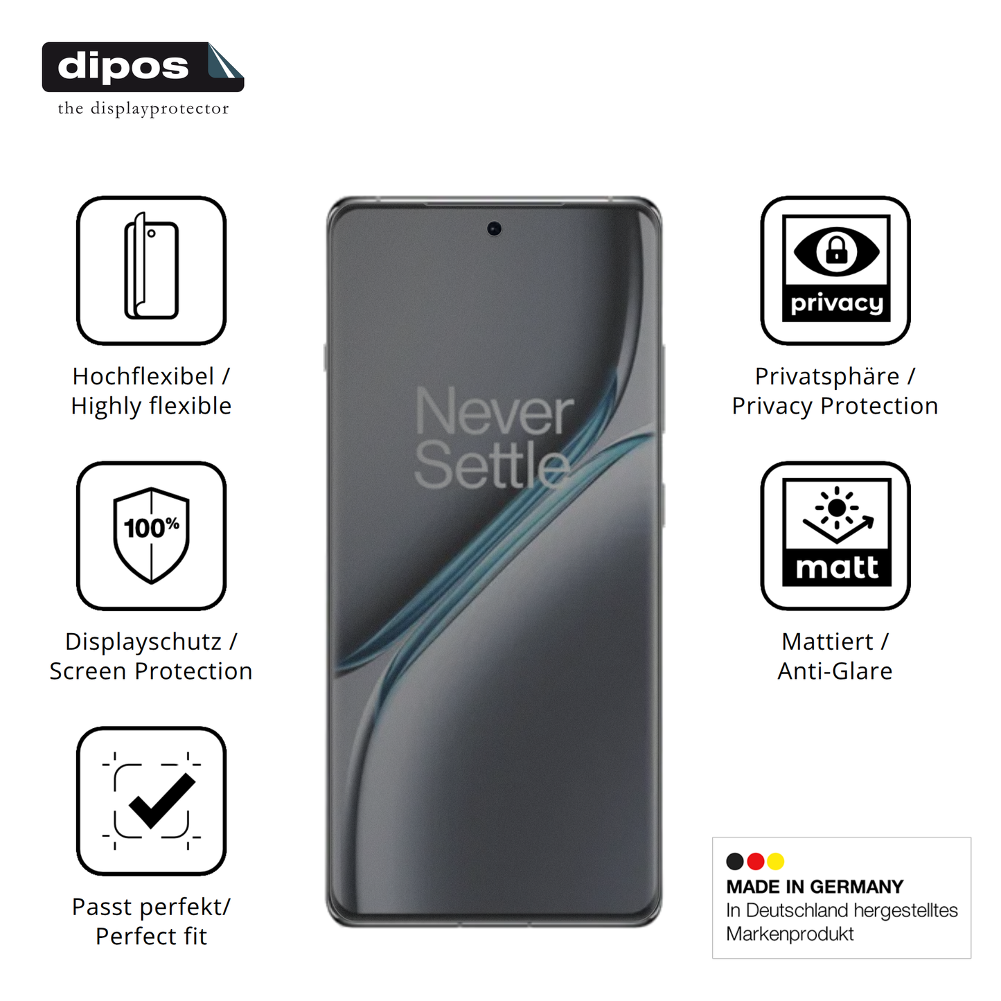 Flexible TPU-Folie passend zugeschnitten für oneplus15r, mit Privatsphäre-Schutz durch Sichtschutz-Folie