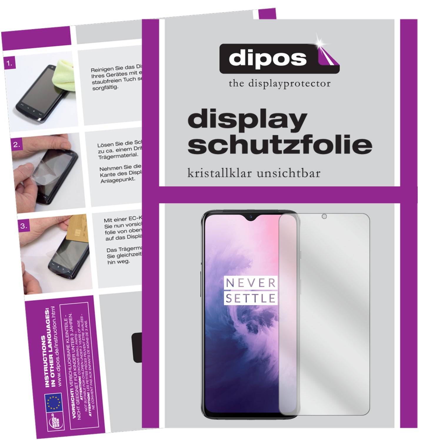 Klare Displayschutzfolie von dipos passend für OnePlus 7, präziser Zuschnitt und blasenfrei montiert
