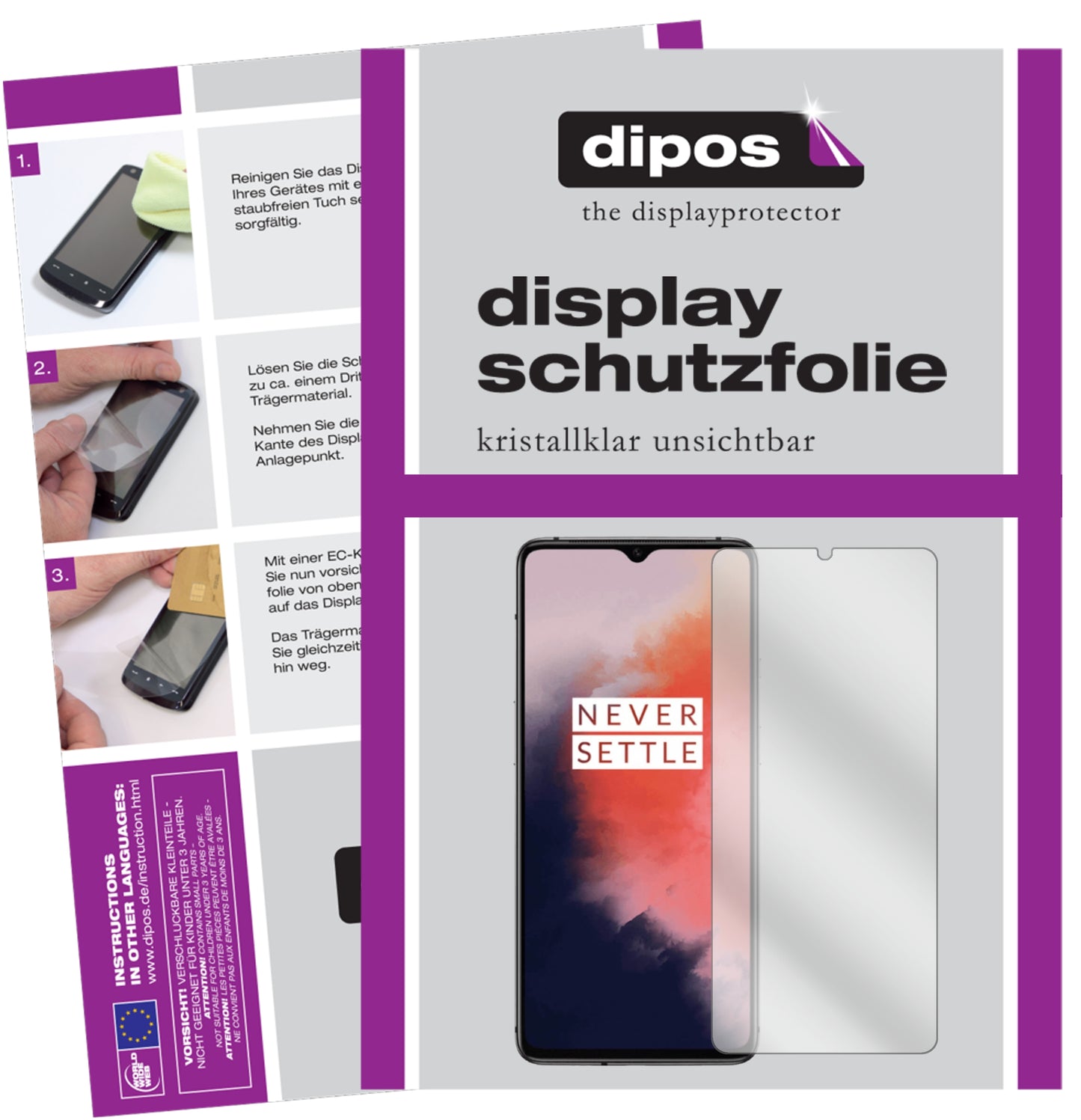 Klare Displayschutzfolie von dipos passend für OnePlus 7T, präziser Zuschnitt und blasenfrei montiert