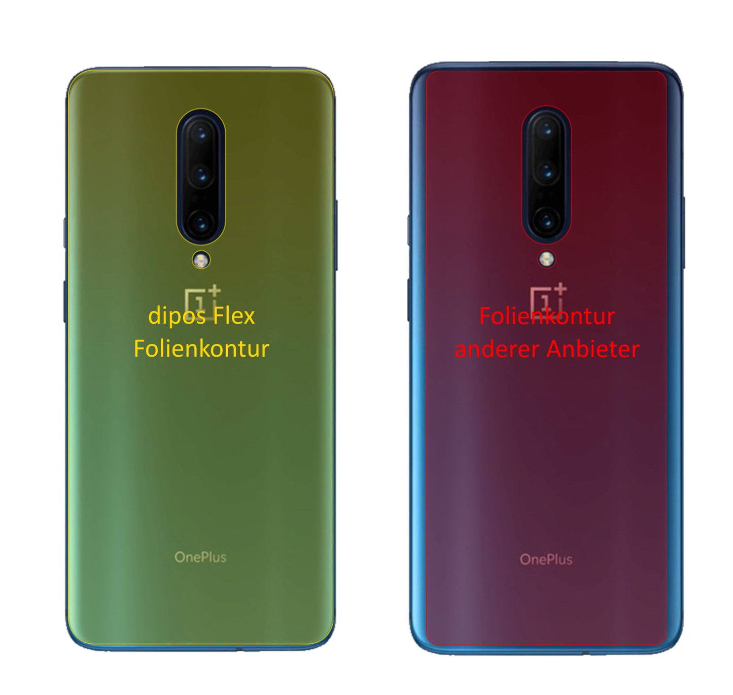 OnePlus7T Pro McLaren Edition Rückseite mit aufgebrachter dipos Displayschutzfolie, glasklare Darstellung ohne Einschränkungen