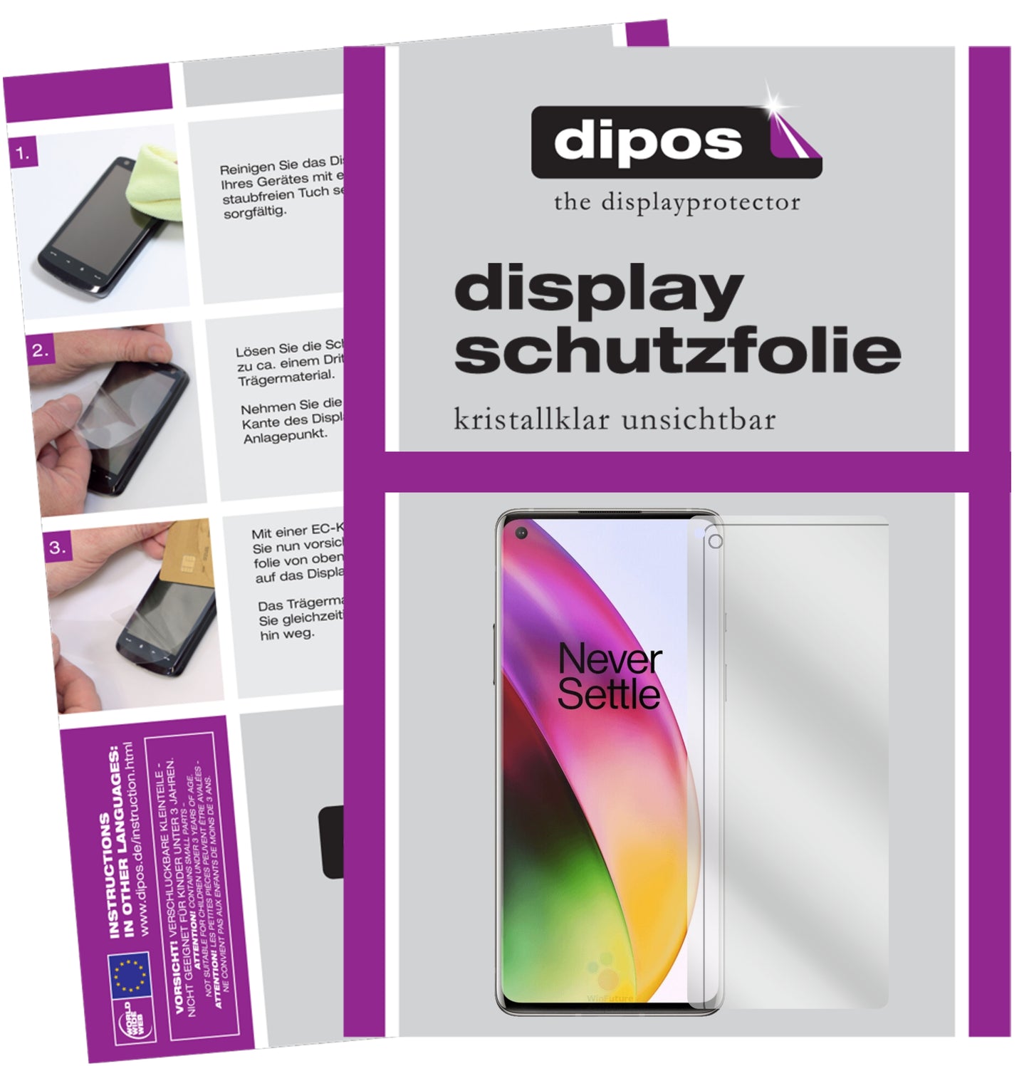 Klare Displayschutzfolie von dipos passend für OnePlus 8 Pro, präziser Zuschnitt und blasenfrei montiert