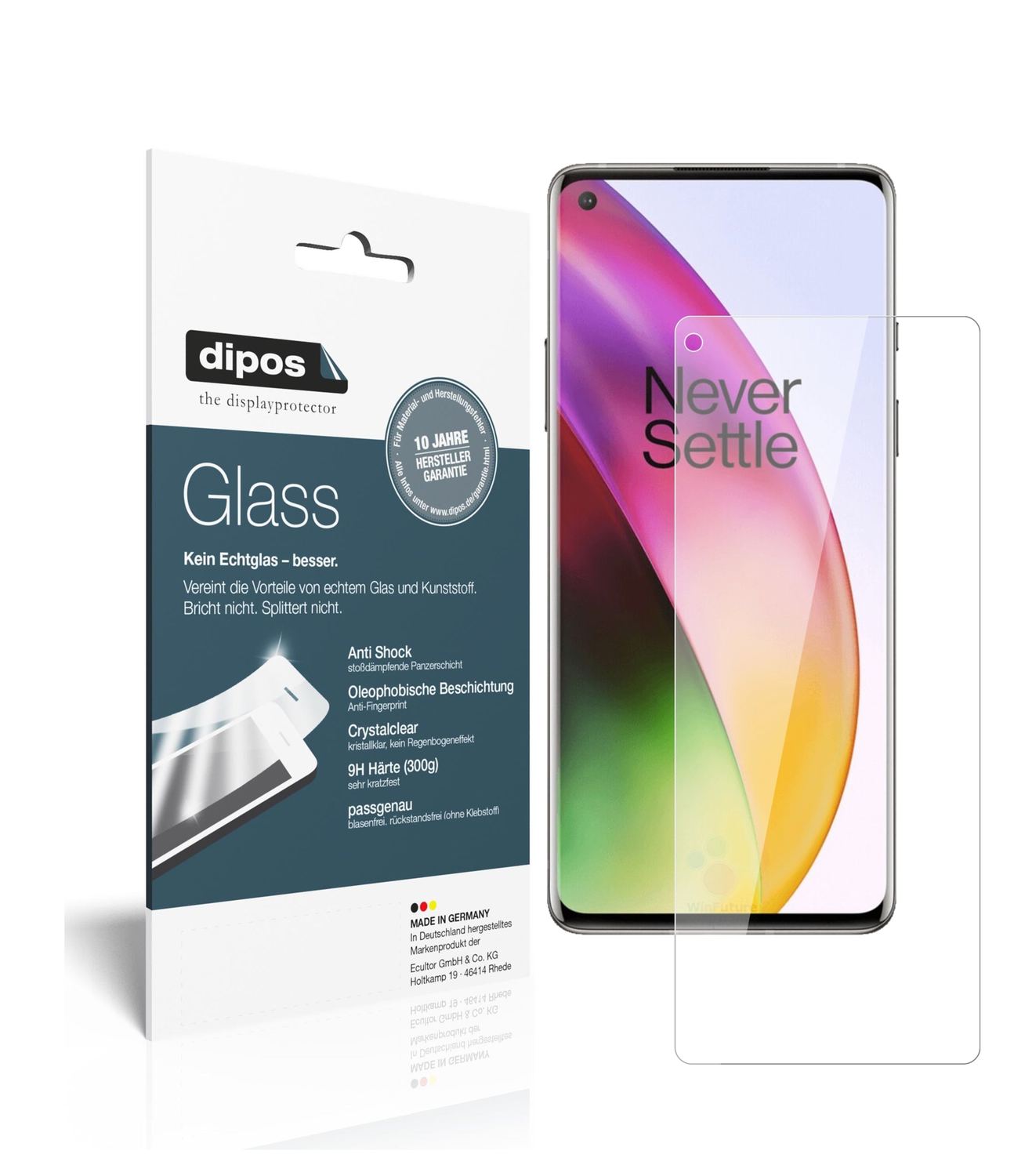 Klare Displayschutzfolie von dipos passend für OnePlus 8 Pro, 9H kratzfest und blasenfrei montiert