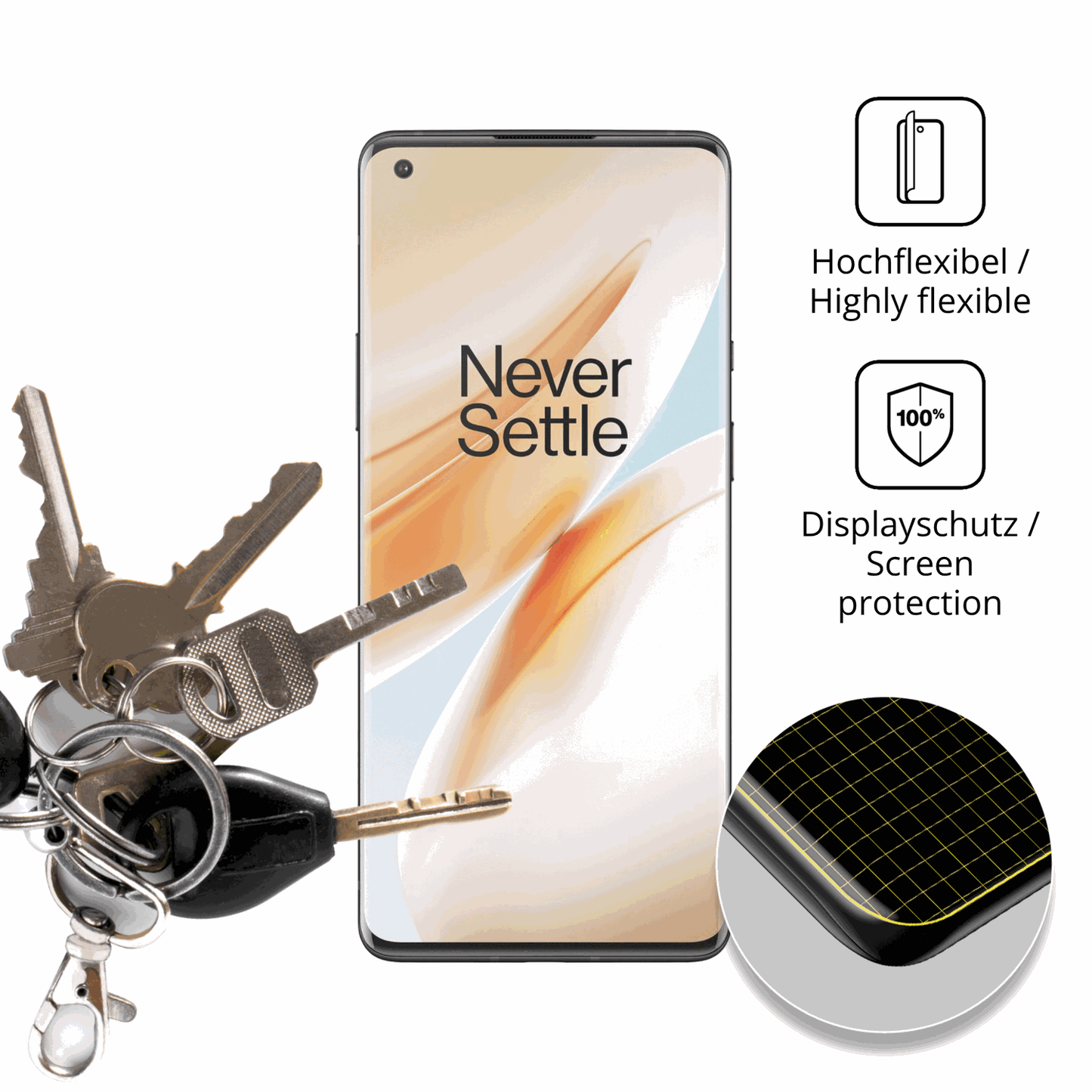 dipos Displayschutz für oneplus8 pro case friendly, transparente Oberfläche, perfekte Passform auch für die Rundungen