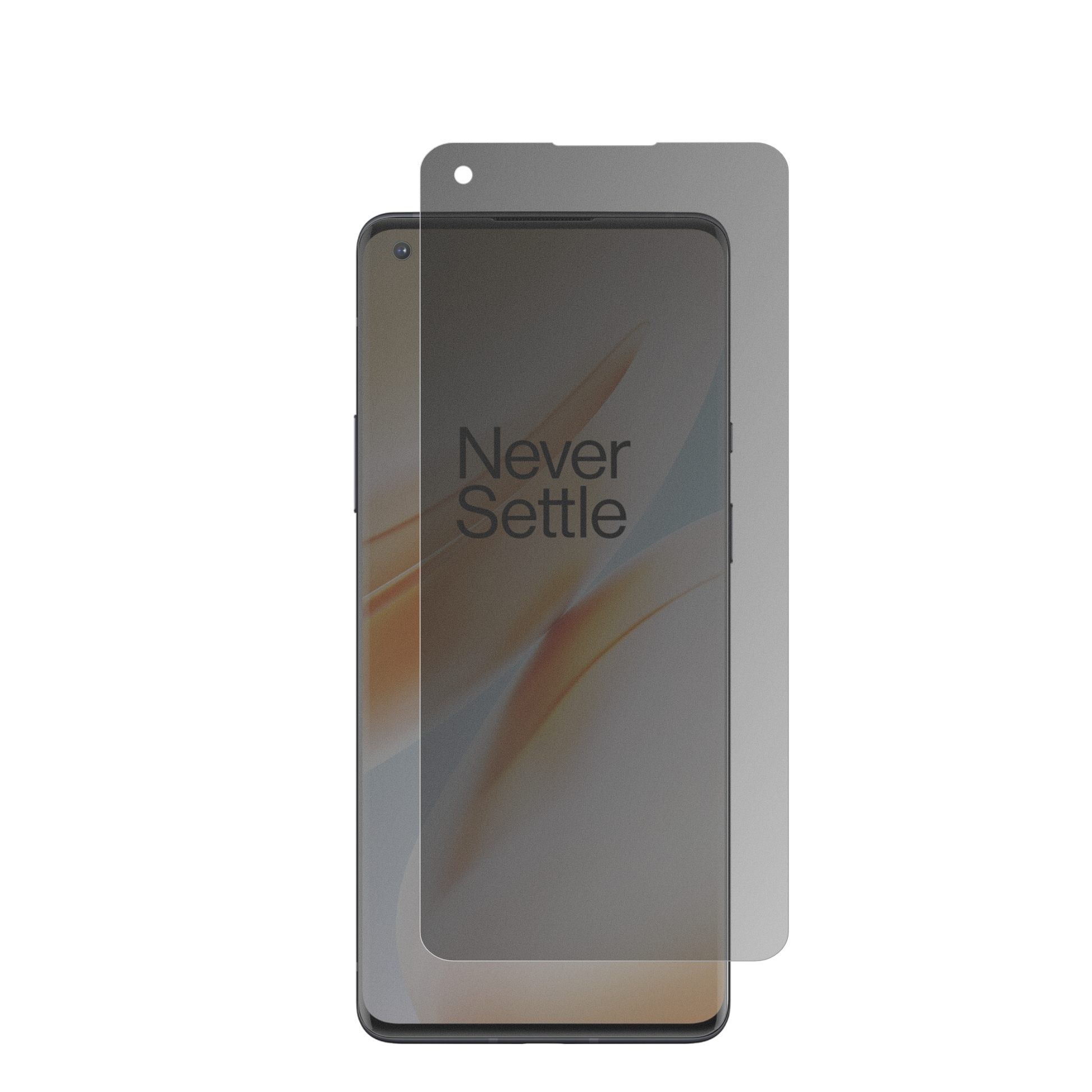 oneplus8 pro case friendly mit aufgebrachter dipos Flex Schutzfolie, die seitliche Einblicke blockiert