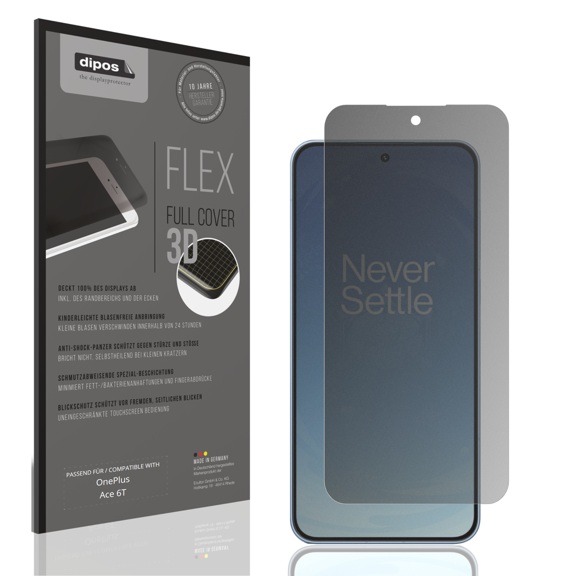 Blickschutzfolie von dipos passend für OnePlus Ace 6T, 100% Displayabdeckung und blasenfreie Montage