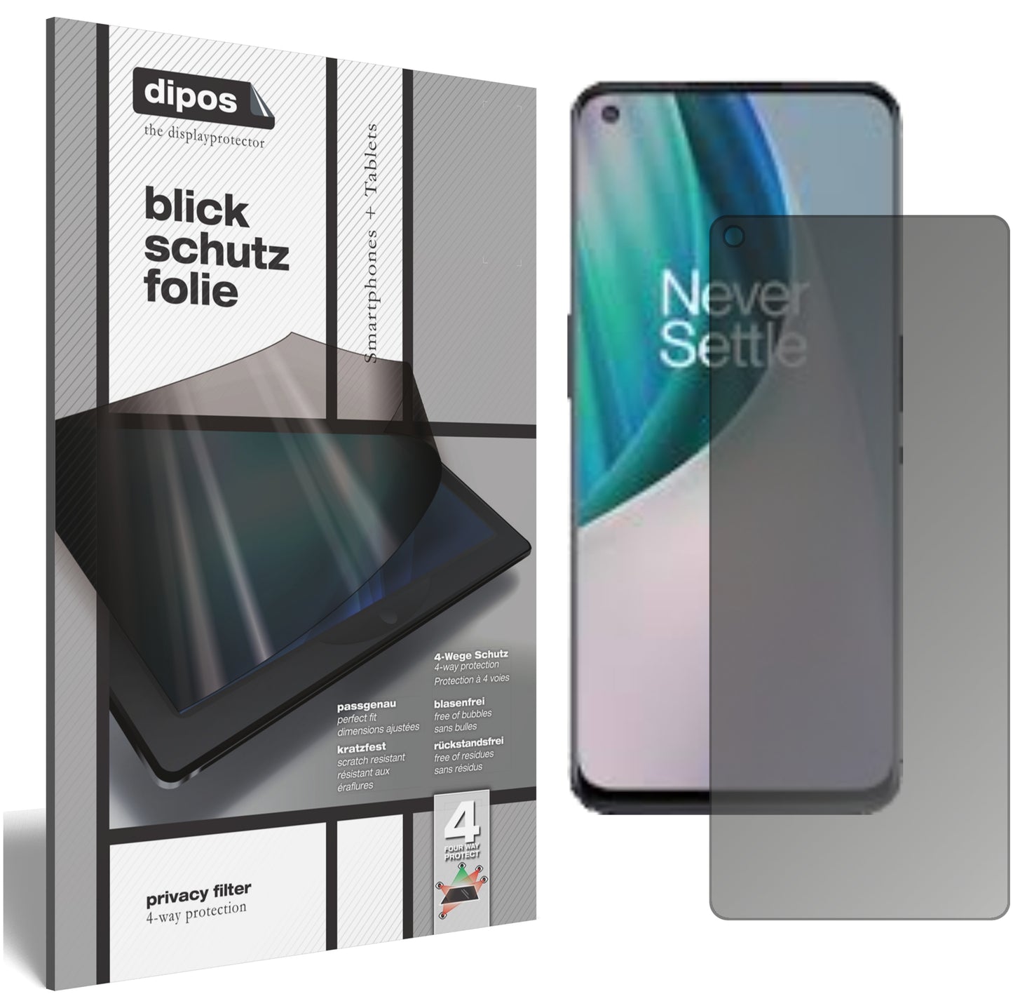 Blickschutzfolie von dipos passend für OnePlus Nord N100, präziser Zuschnitt und blasenfrei montiert