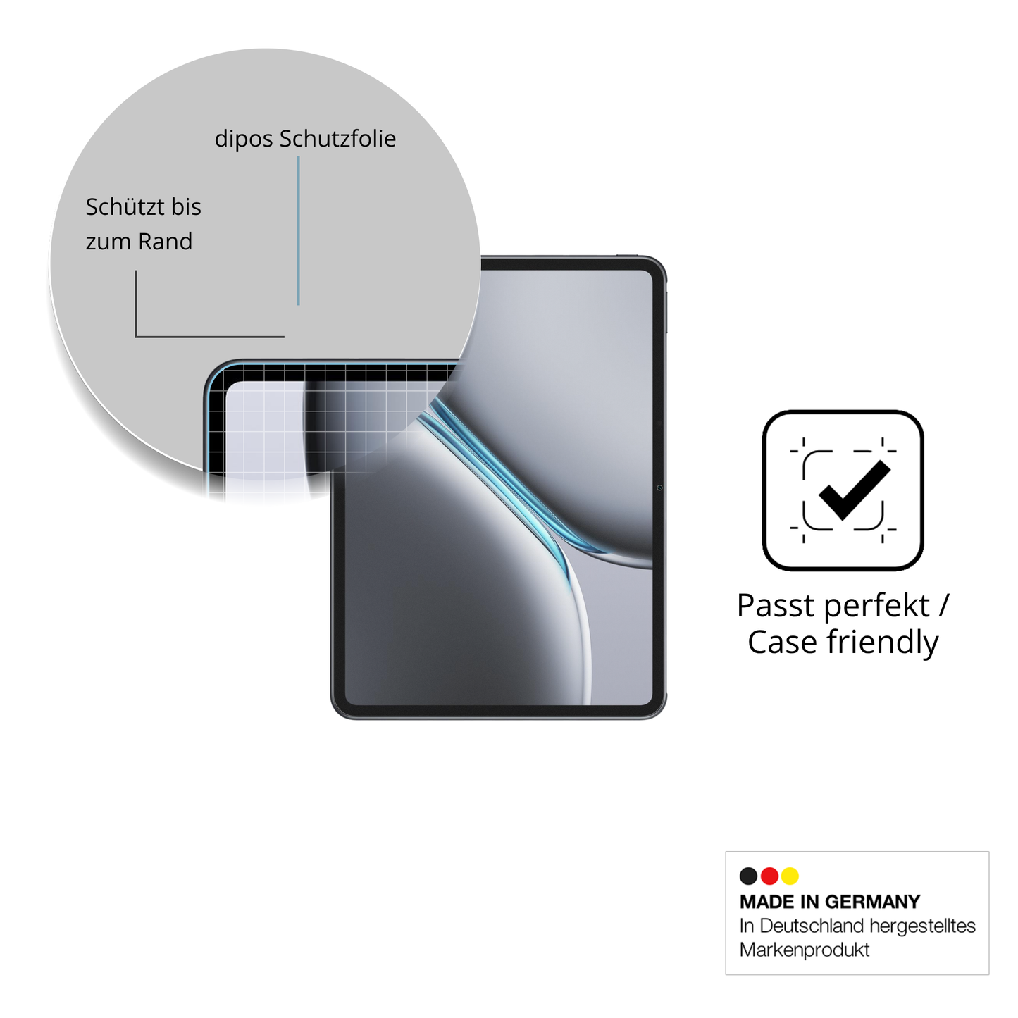 Schutzglasfolie mit optimaler Passform, zur Verwendung mit Hüllen geeignet