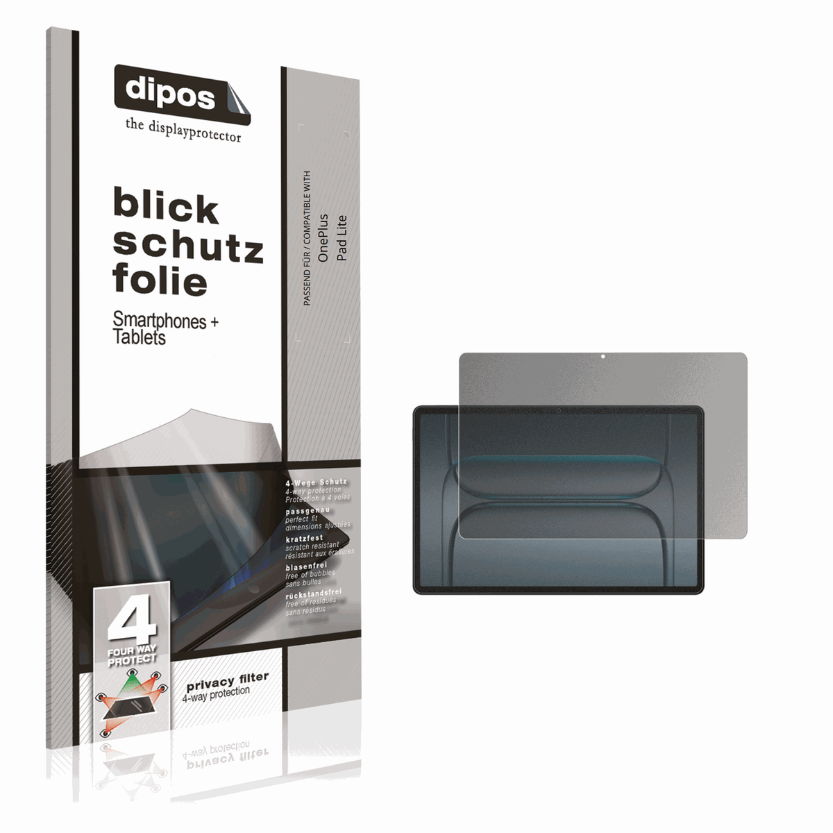 Blickschutzfolie von dipos passend für onepluspad lite, präziser Zuschnitt und blasenfrei montiert