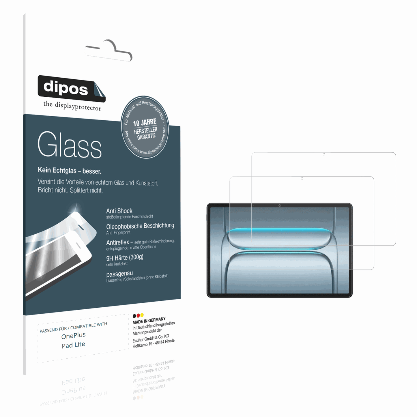 Matte Displayschutzfolie von dipos passend für onepluspad lite, 9H kratzfest und blasenfrei montiert