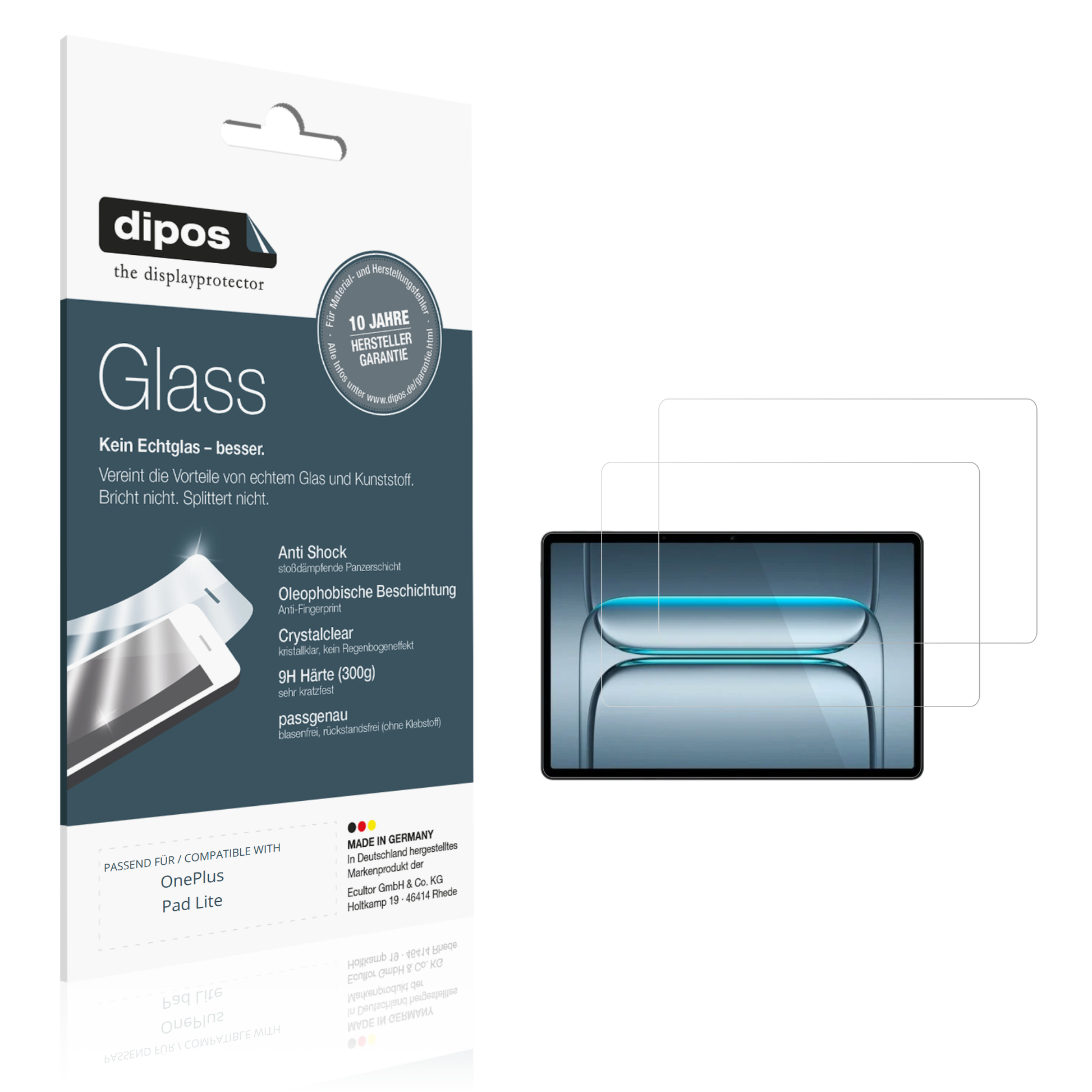 Klare Displayschutzfolie von dipos passend für onepluspad lite, 9H kratzfest und blasenfrei montiert