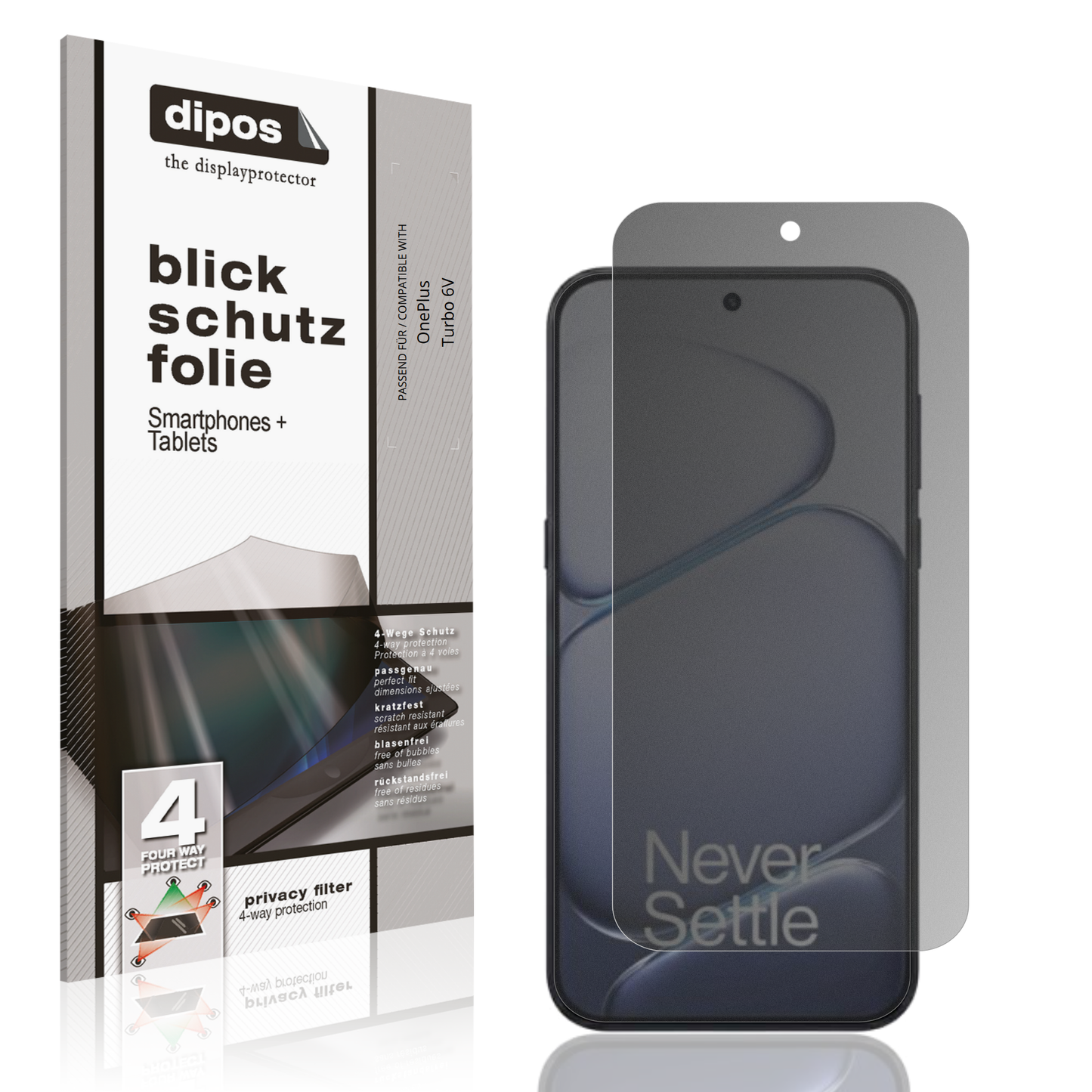 Blickschutzfolie von dipos passend für OnePlus Turbo 6V, präziser Zuschnitt und blasenfrei montiert