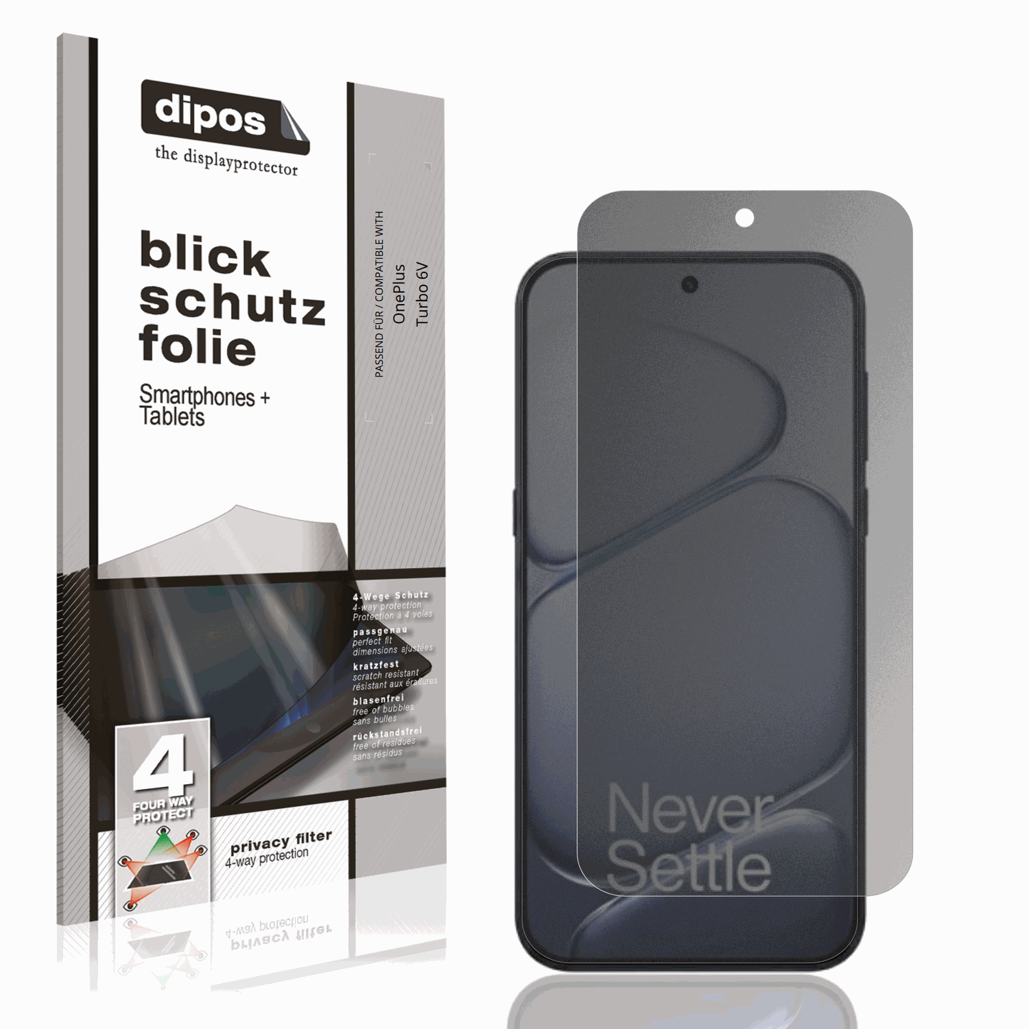 Blickschutzfolie von dipos passend für OnePlus Turbo 6V, präziser Zuschnitt und blasenfrei montiert